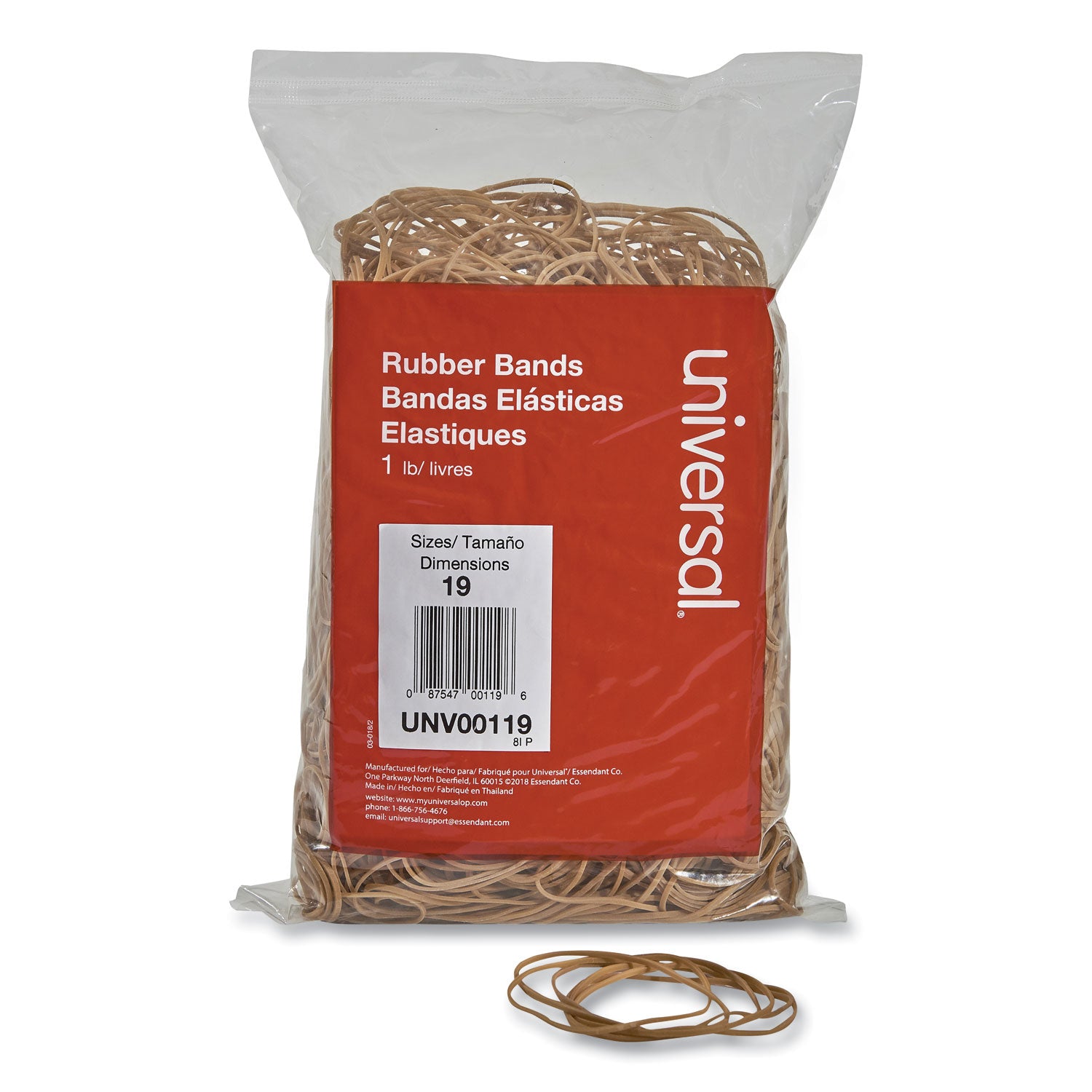 Rubber Bands, Size 19, 0.04" Gauge, Beige, 1 lb Bag, 1,240/Pack