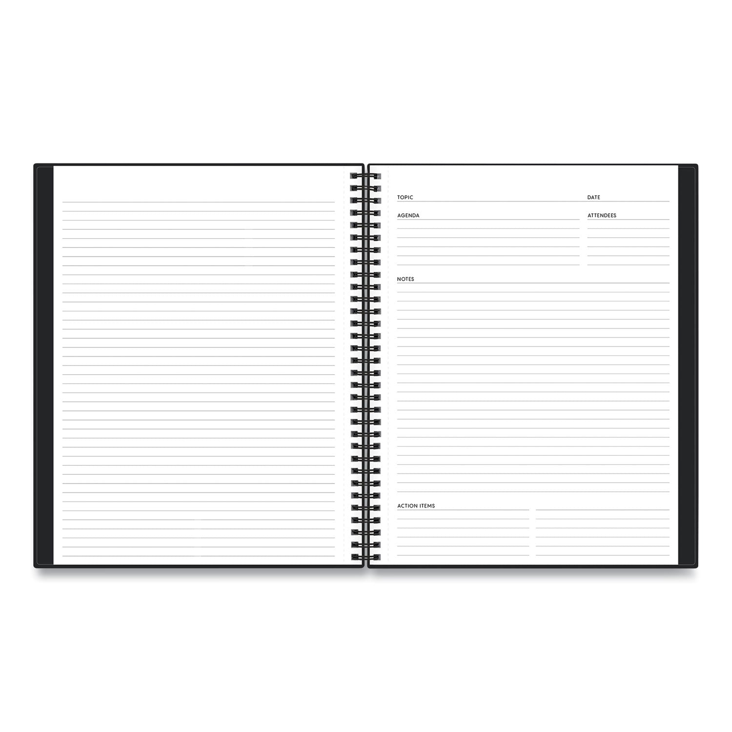 Blue Sky® Aligned Business Notebook, 1-Subject, Meeting-Minutes/Notes Format with Narrow Rule, Black Cover, (78) 11 x 8.5 Sheets