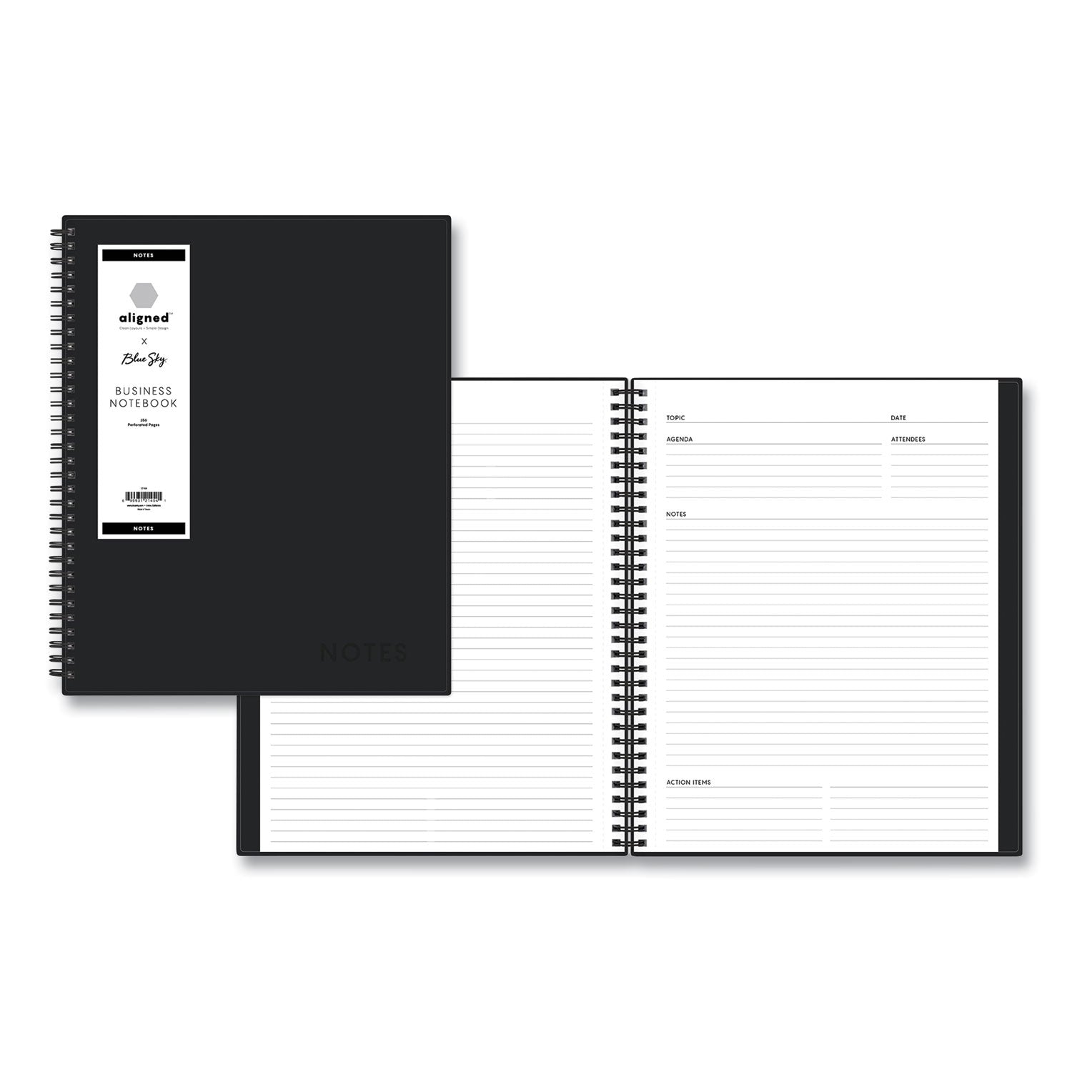 Aligned Business Notebook, 1-Subject, Meeting-Minutes/Notes Format with Narrow Rule, Black Cover, (78) 11 x 8.5 Sheets