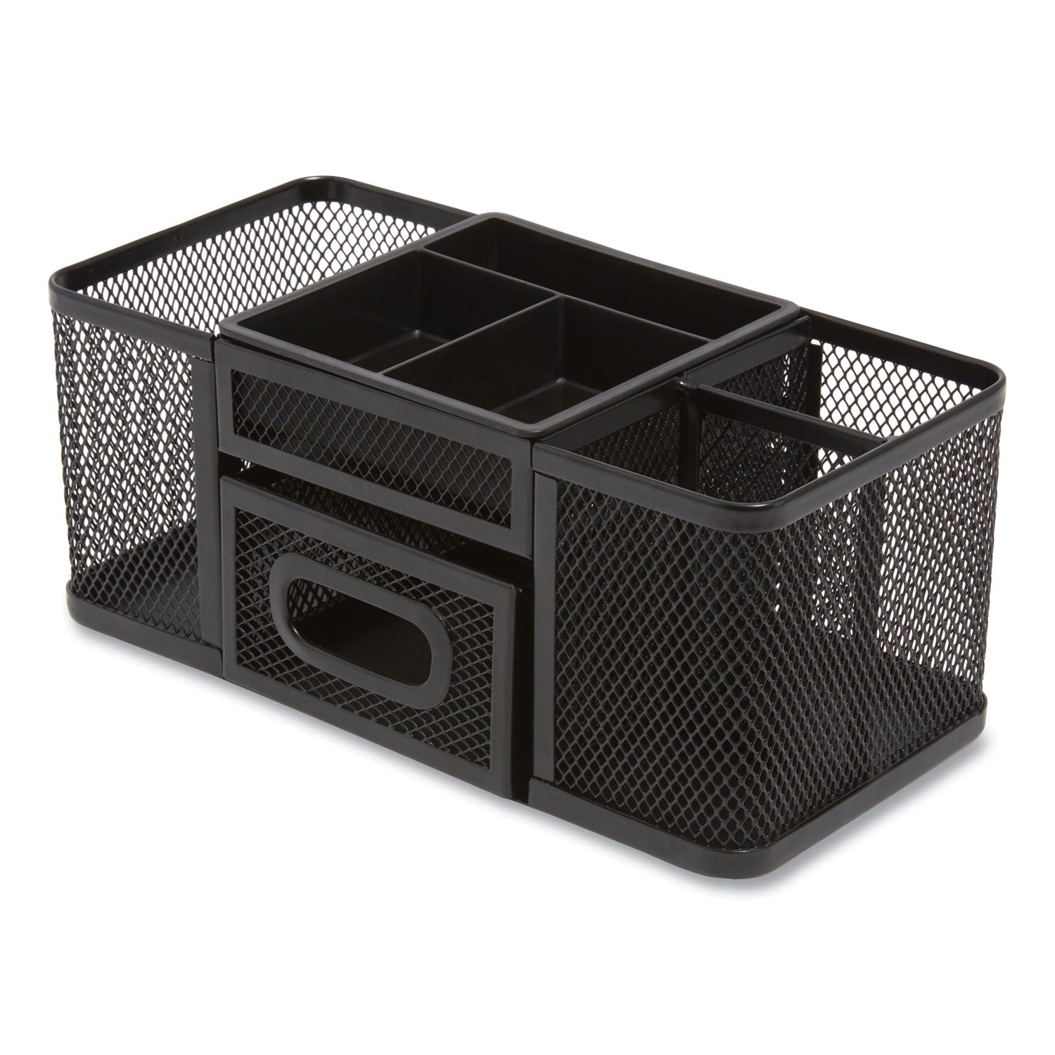 TRU RED™ Seven Compartment Wire Mesh Accessory Holder, 4.45 x 9.33 x 3.86, Black