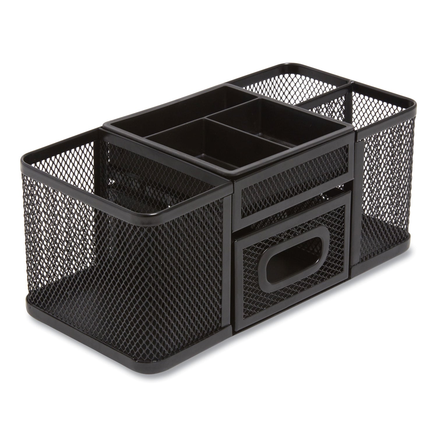 TRU RED™ Seven Compartment Wire Mesh Accessory Holder, 4.45 x 9.33 x 3.86, Black