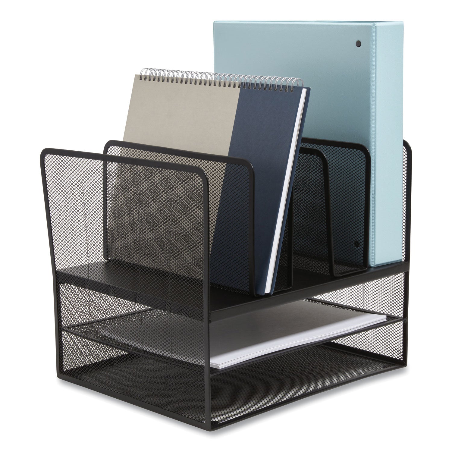 Wire Mesh Combination Organizer, Vertical/Horizontal, 7 Sections, Letter-Size, 11.22 x 13.23 x 11.34, Matte Black