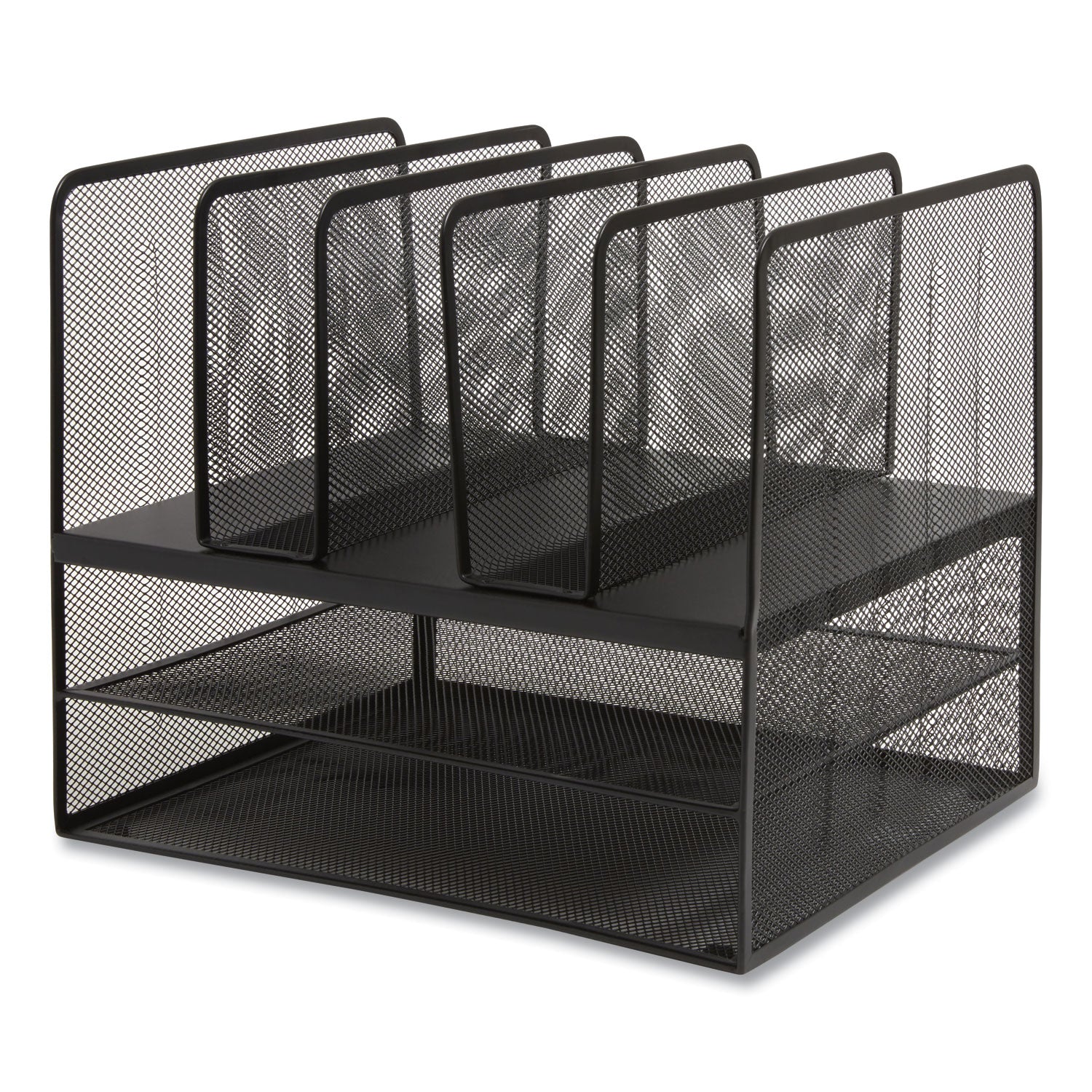 TRU RED™ Wire Mesh Combination Organizer, Vertical/Horizontal, 7 Sections, Letter-Size, 11.22 x 13.23 x 11.34, Matte Black