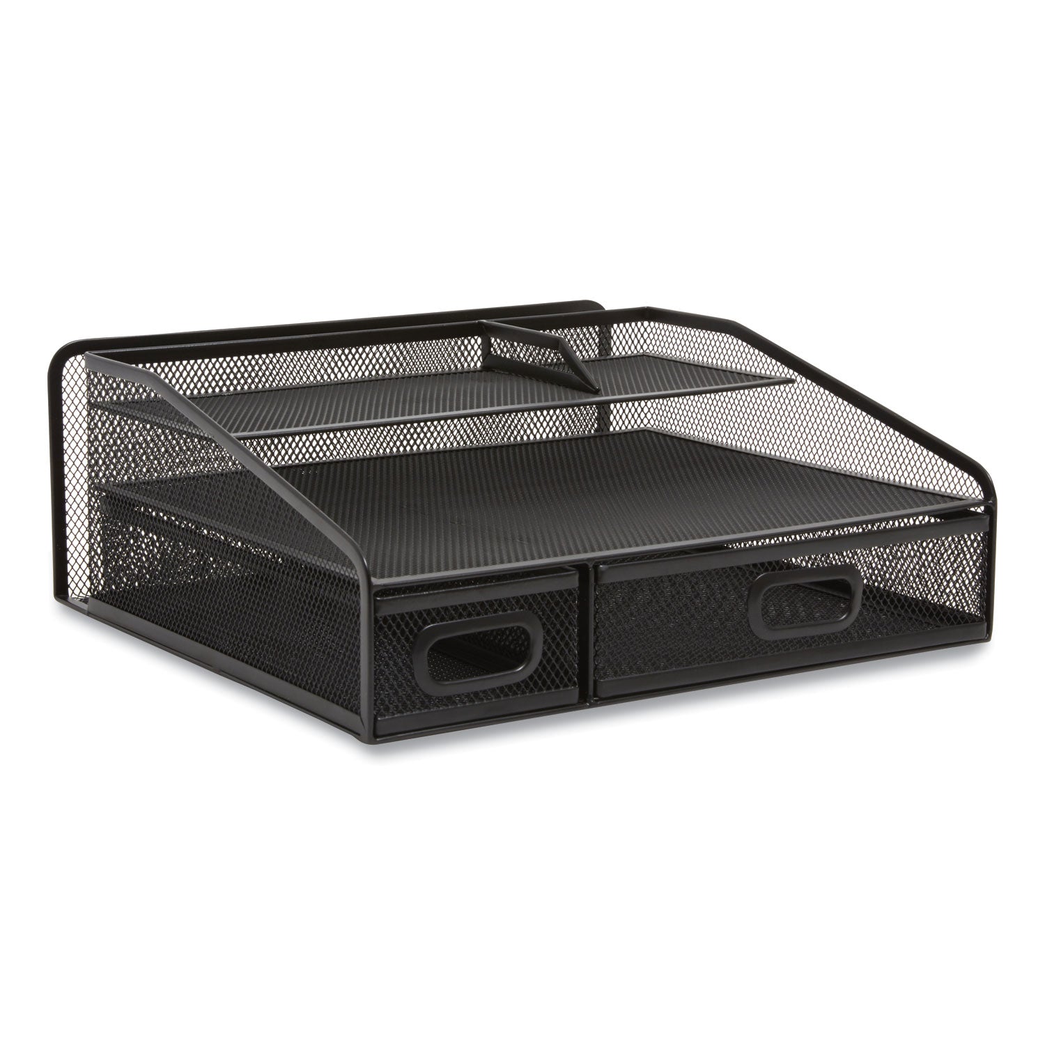 TRU RED™ Six Compartment Wire Mesh Accessory Holder, 2 Drawers, 12.91 x 12.01 x 5.43, Black