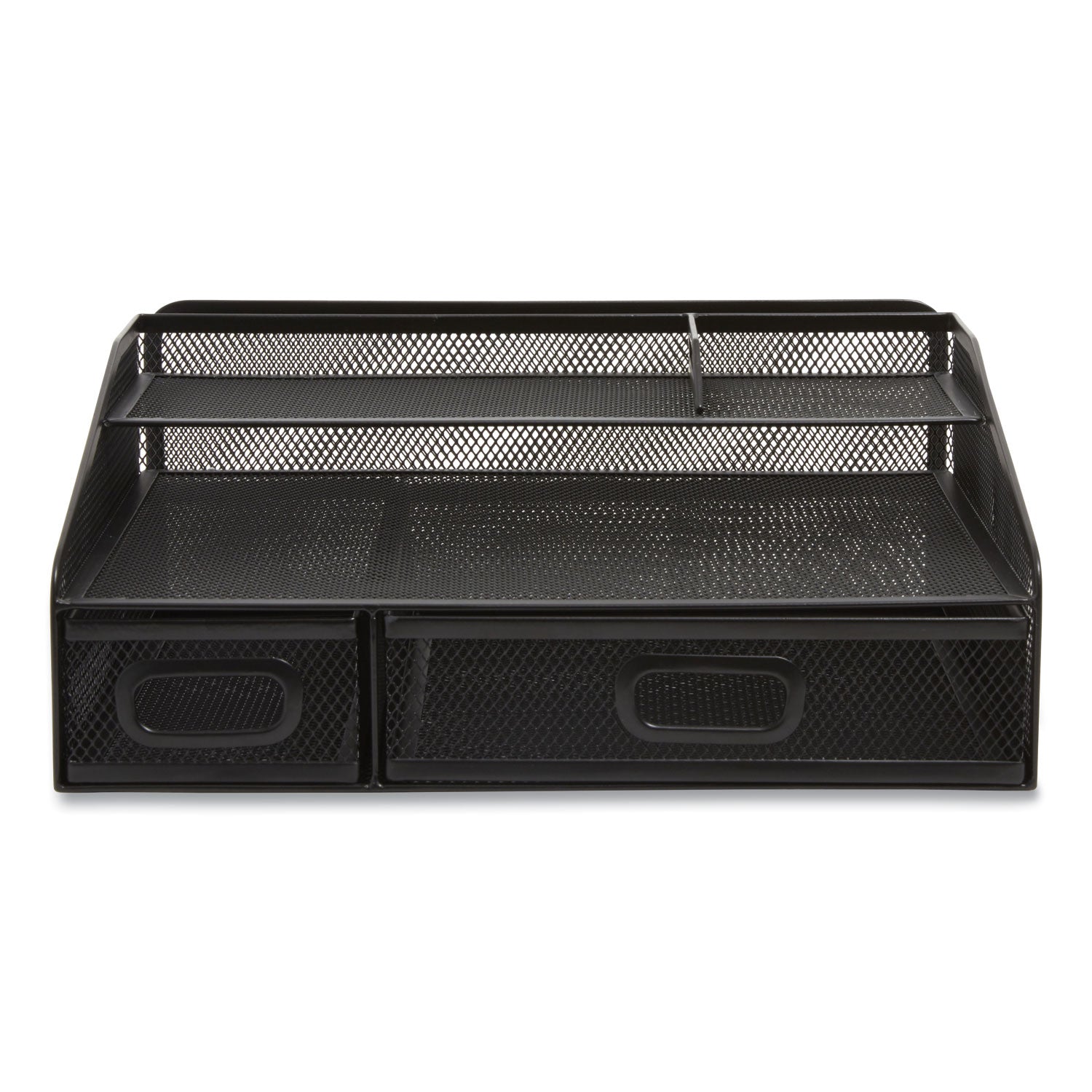 TRU RED™ Six Compartment Wire Mesh Accessory Holder, 2 Drawers, 12.91 x 12.01 x 5.43, Black