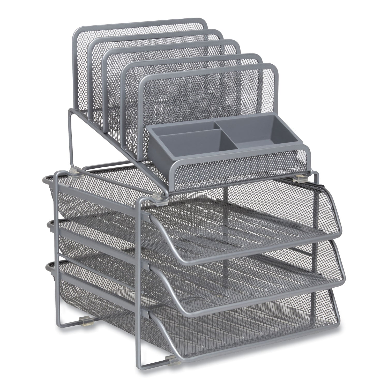 TRU RED™ All-in-One Wire Mesh Organizer, 10 Sections, Letter-Size, 11.61 x 13.11 x 8.86, Silver