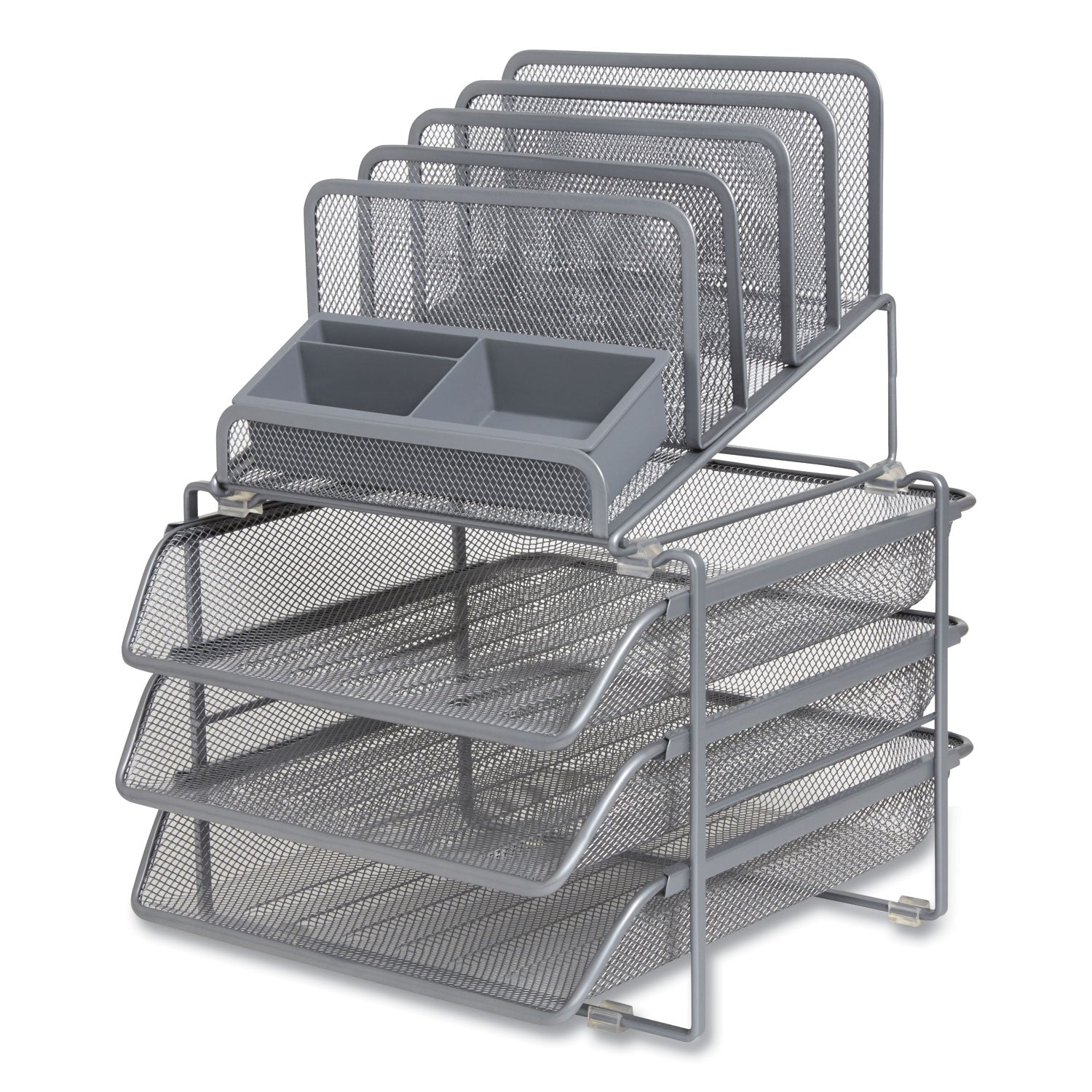 TRU RED™ All-in-One Wire Mesh Organizer, 10 Sections, Letter-Size, 11.61 x 13.11 x 8.86, Silver