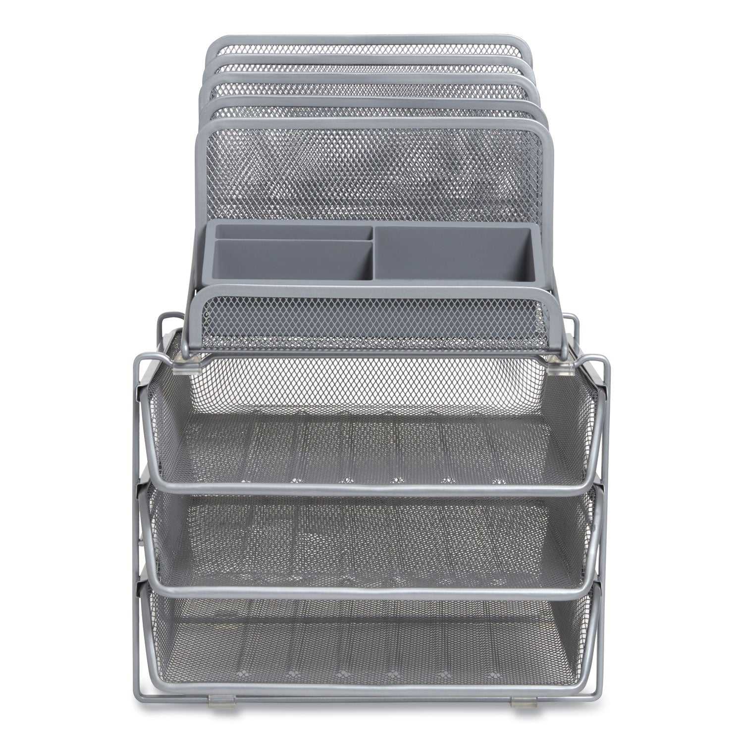 TRU RED™ All-in-One Wire Mesh Organizer, 10 Sections, Letter-Size, 11.61 x 13.11 x 8.86, Silver