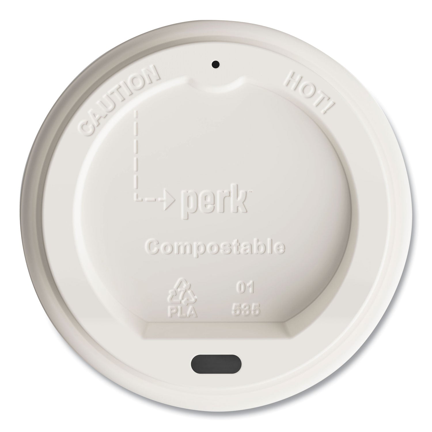 Perk™ Compostable Plastic Hot Cup Lids, Fits 10 oz , 12 oz, 16 oz Cups, White, 50/Pack