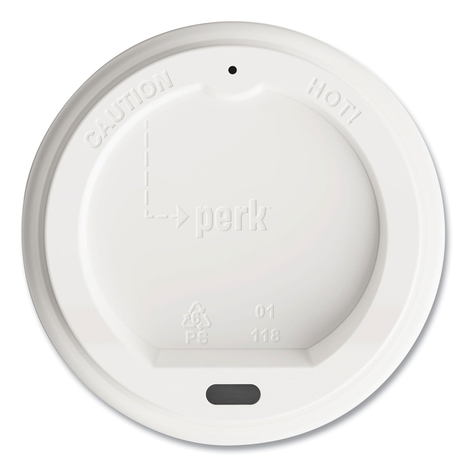 Perk™ Plastic Hot Cup Lids, Fits 10 oz, 12 oz, 16 oz Cups, White, 50/Pack