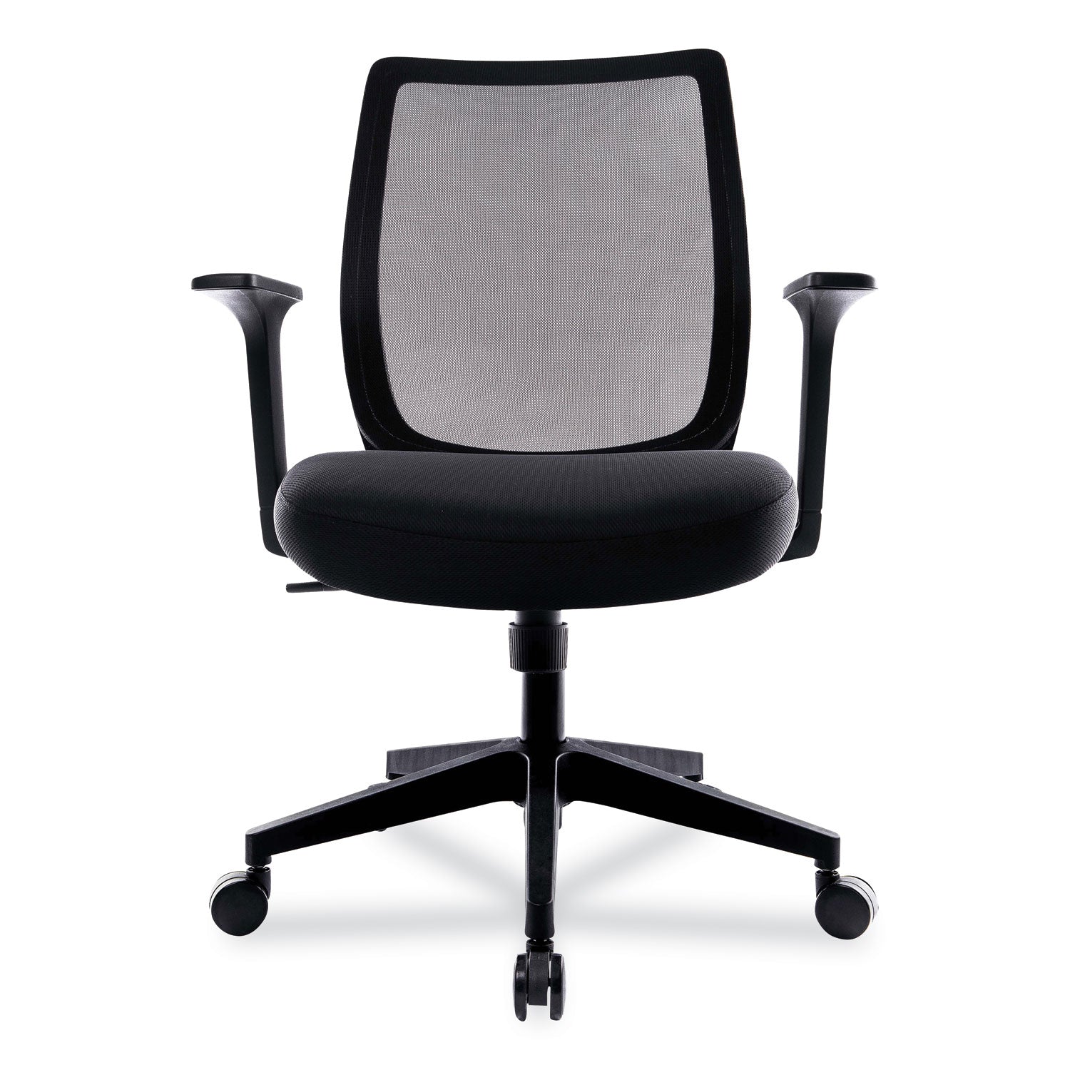 Union & Scale™ Essentials Mesh Back Fabric Task Chair with Arms, Supports Up to 275 lb, Black Fabric Seat, Black Mesh Back, Black Base