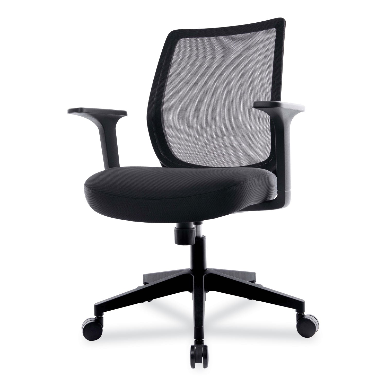 Union & Scale™ Essentials Mesh Back Fabric Task Chair with Arms, Supports Up to 275 lb, Black Fabric Seat, Black Mesh Back, Black Base