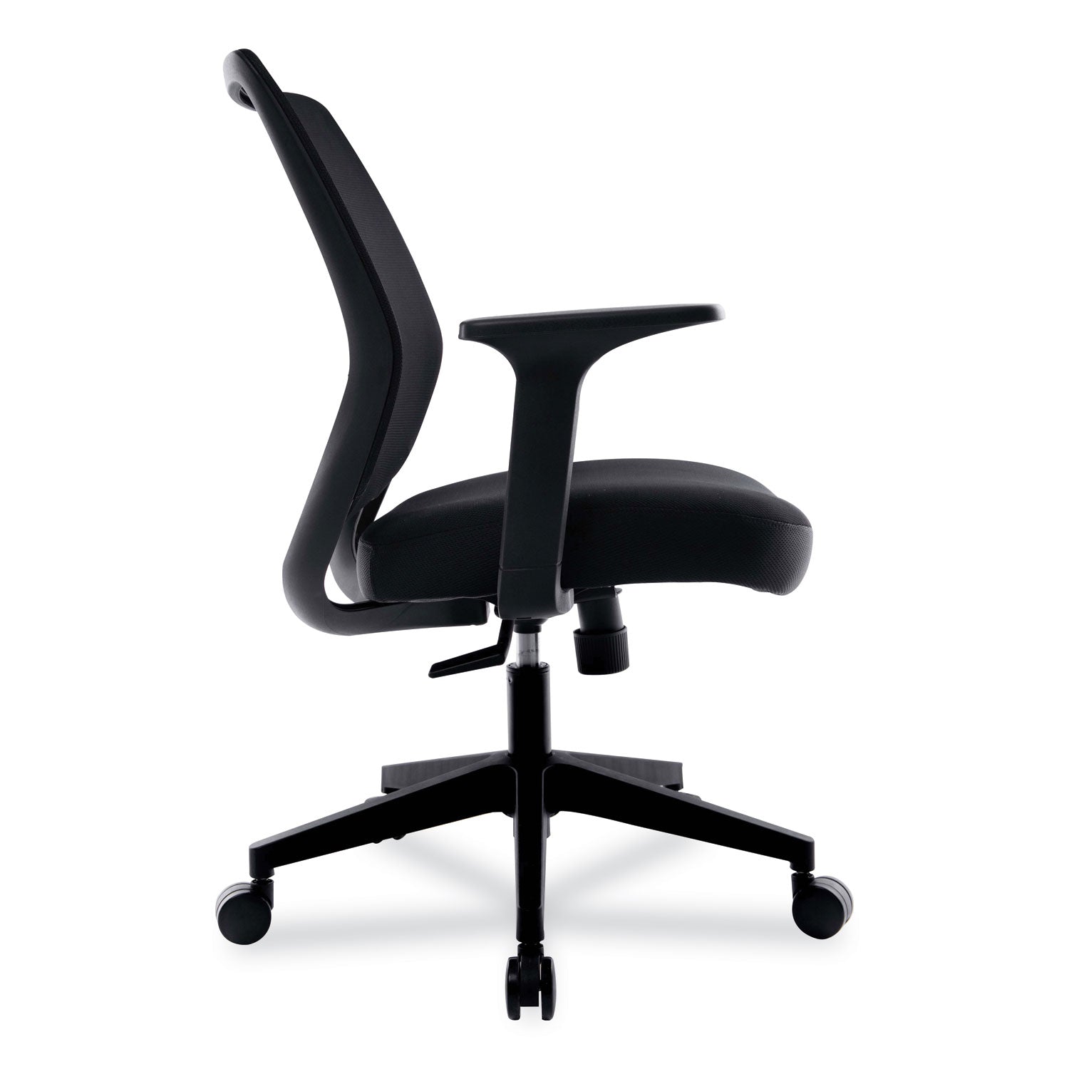 Union & Scale™ Essentials Mesh Back Fabric Task Chair with Arms, Supports Up to 275 lb, Black Fabric Seat, Black Mesh Back, Black Base