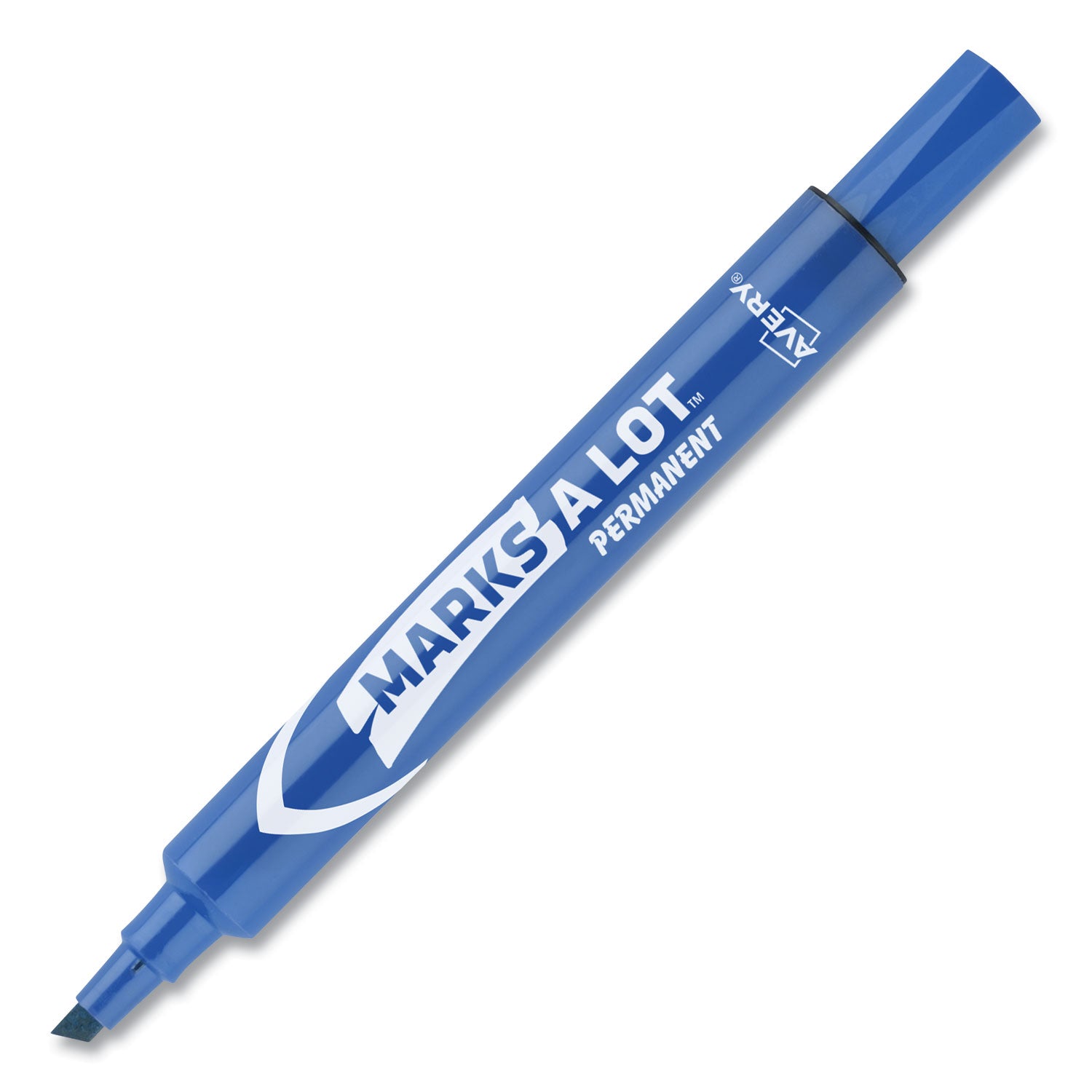 Avery® MARKS A LOT Large Desk-Style Permanent Marker, Broad Chisel Tip, Blue, Dozen (8886)