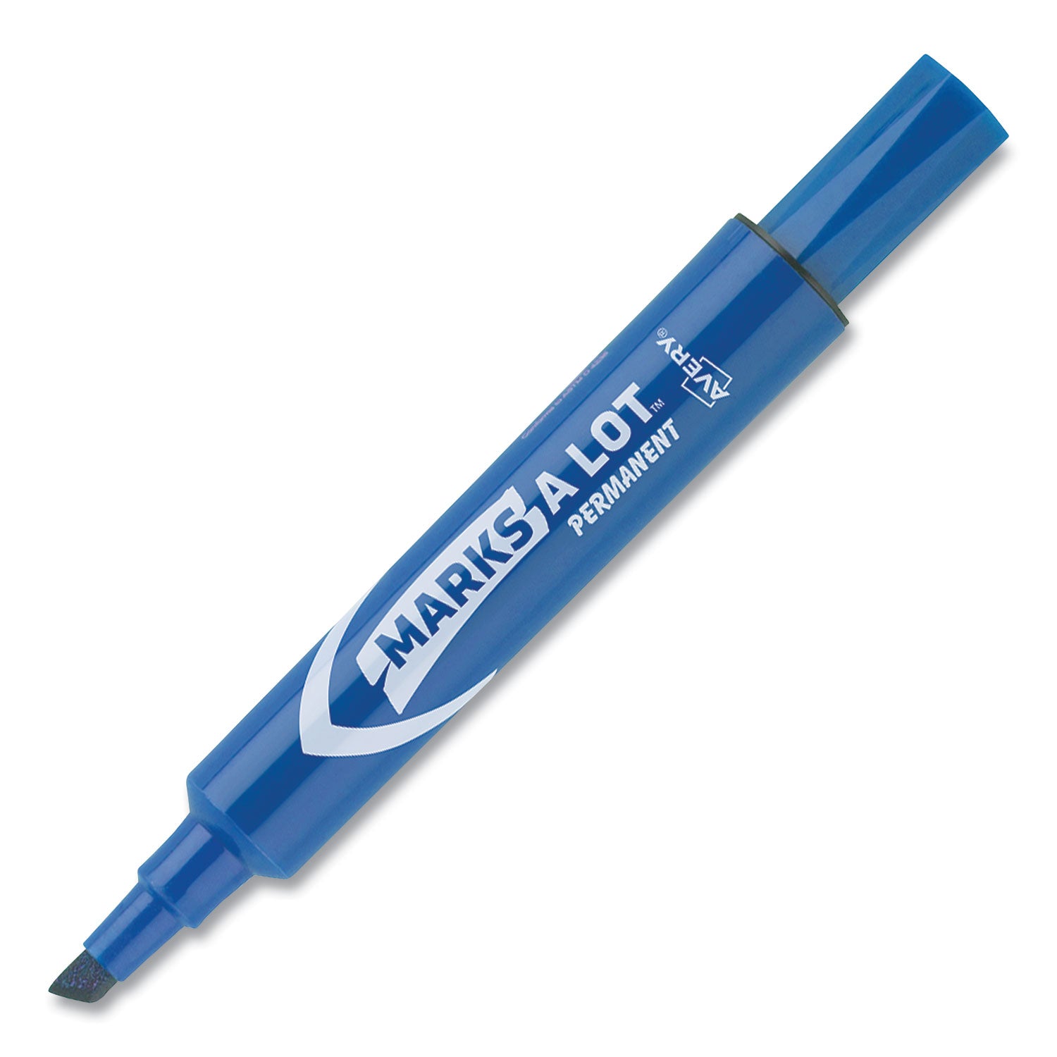 Avery® MARKS A LOT Regular Desk-Style Permanent Marker, Broad Chisel Tip, Blue, Dozen (7886)