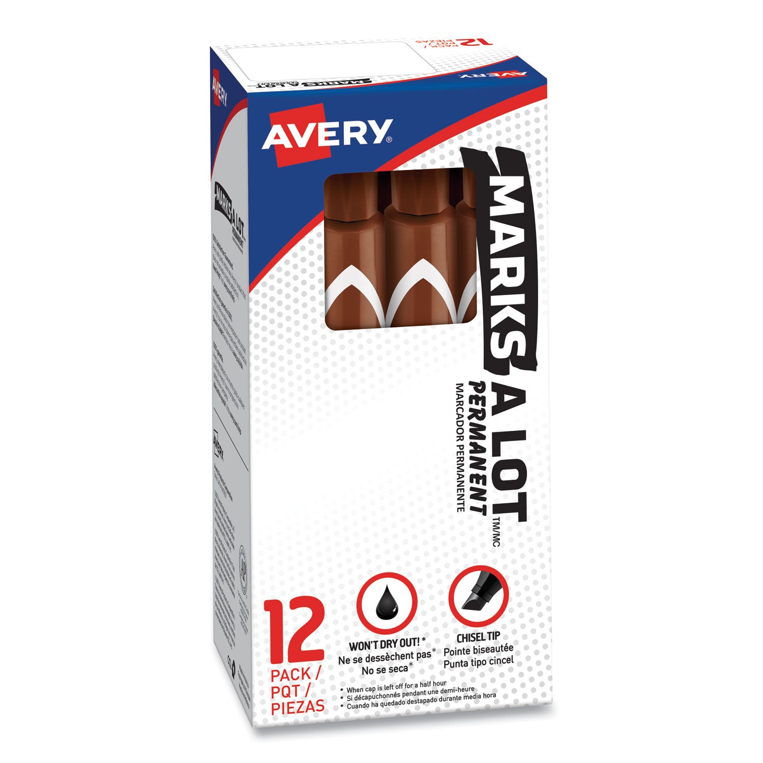 Avery® MARKS A LOT Large Desk-Style Permanent Marker, Broad Chisel Tip, Brown, Dozen (8881)