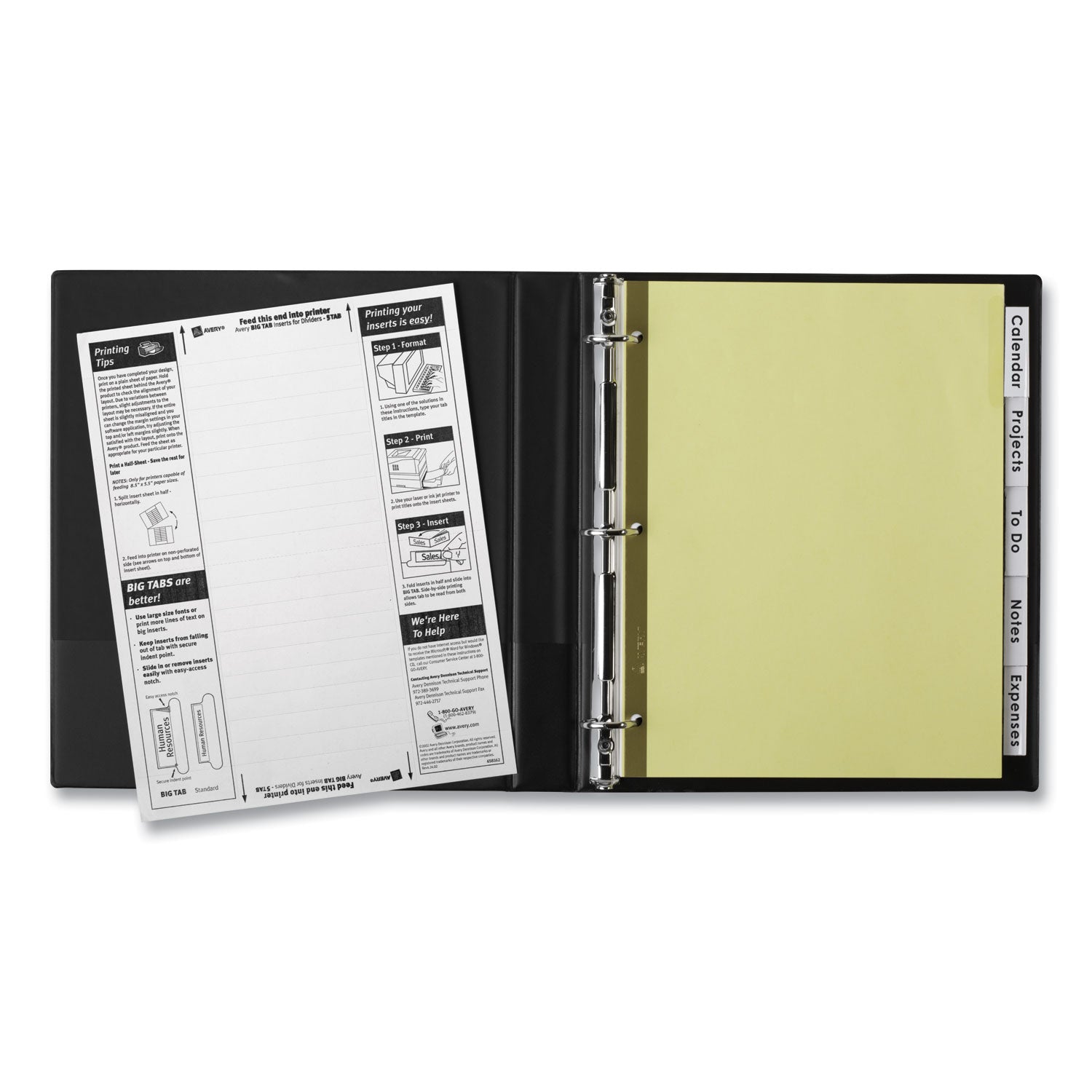 Avery® Insertable Big Tab Dividers, 5-Tab, Double-Sided Gold Edge Reinforcing, 11 x 8.5, Buff, Clear Tabs, 1 Set