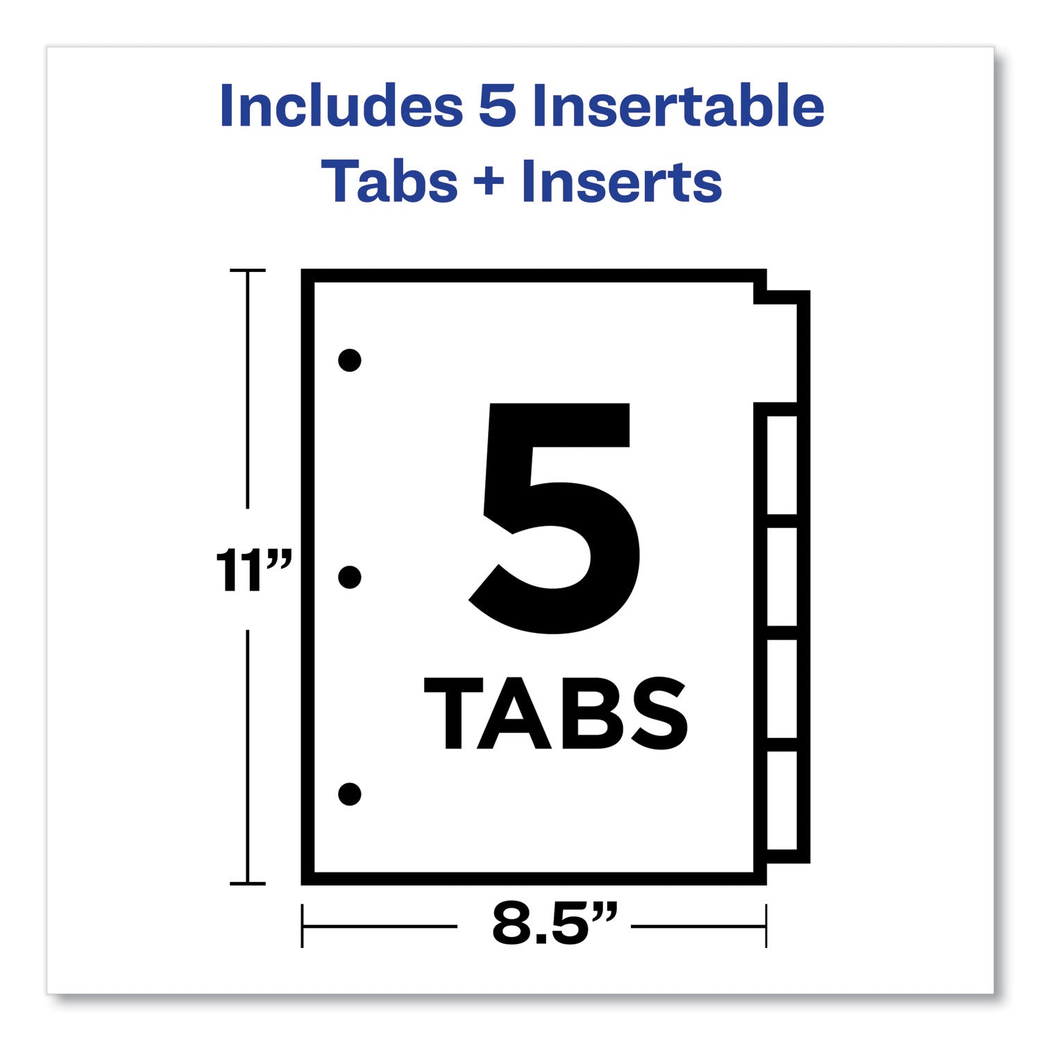 Avery® Insertable Big Tab Dividers, 5-Tab, Double-Sided Gold Edge Reinforcing, 11 x 8.5, White, Assorted Tabs, 1 Set