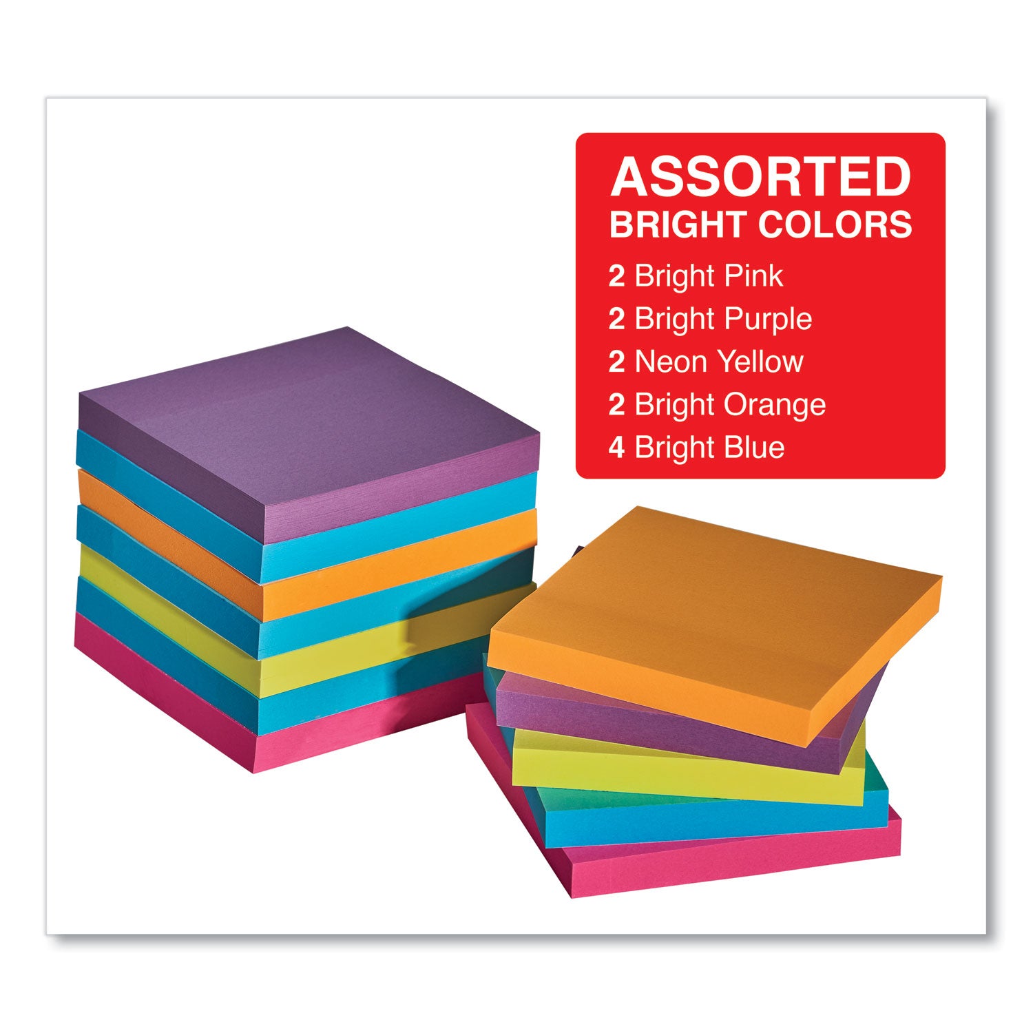 Universal® Self-Stick Note Pads, 3" x 3", Assorted Bright Colors, 100 Sheets/Pad, 12 Pads/Pack