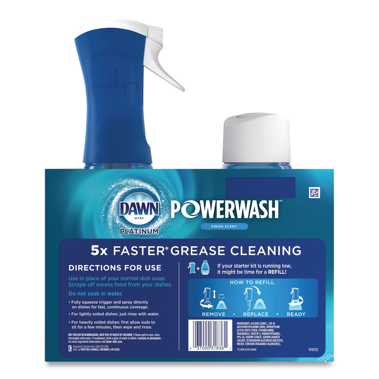 Dawn® Platinum Powerwash Dish Spray, Fresh, 16 oz Spray Bottle, 2/Pack, 3 Packs/Carton