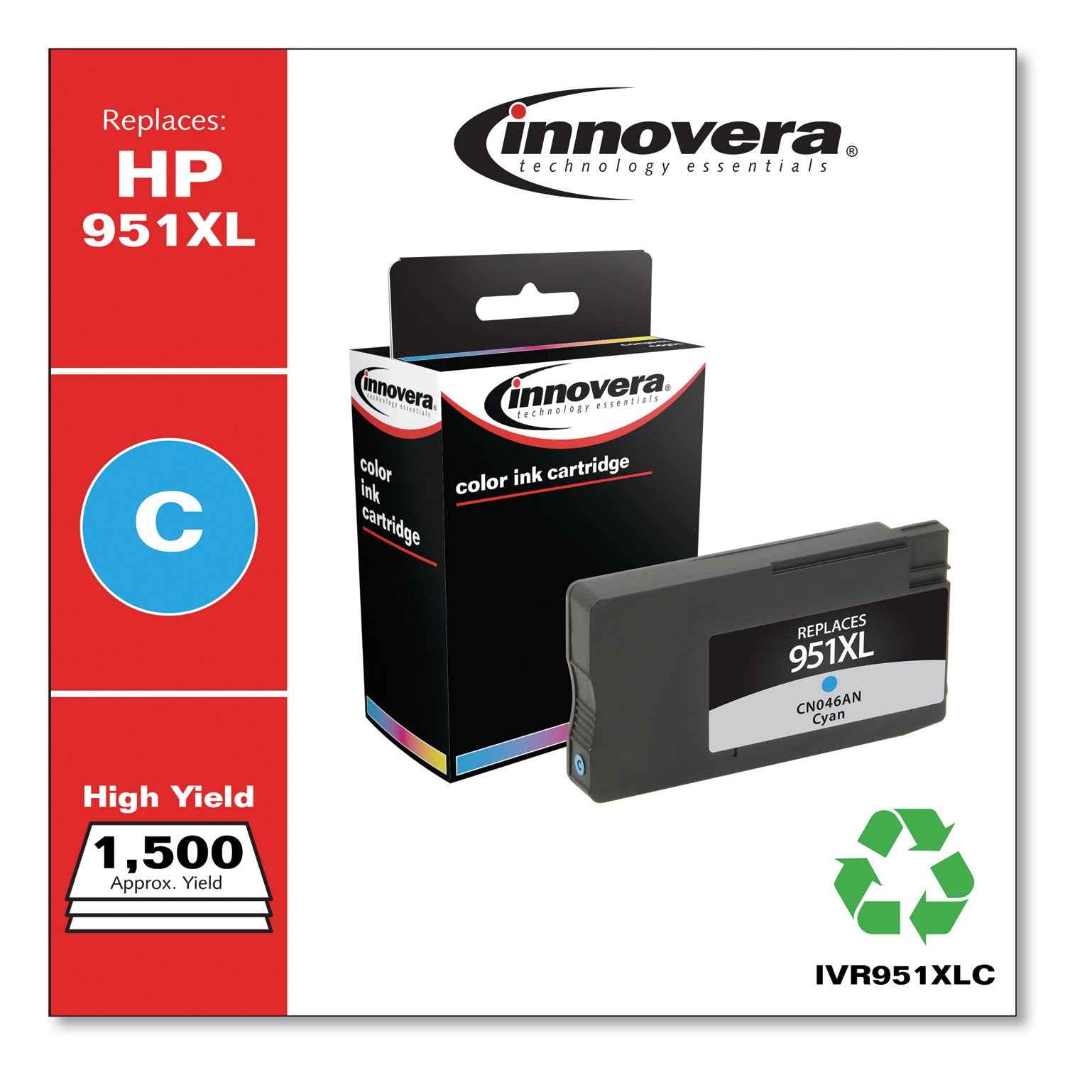 Innovera® Remanufactured Cyan High-Yield Ink, Replacement for 951XL (CN046AN), 1,500 Page-Yield