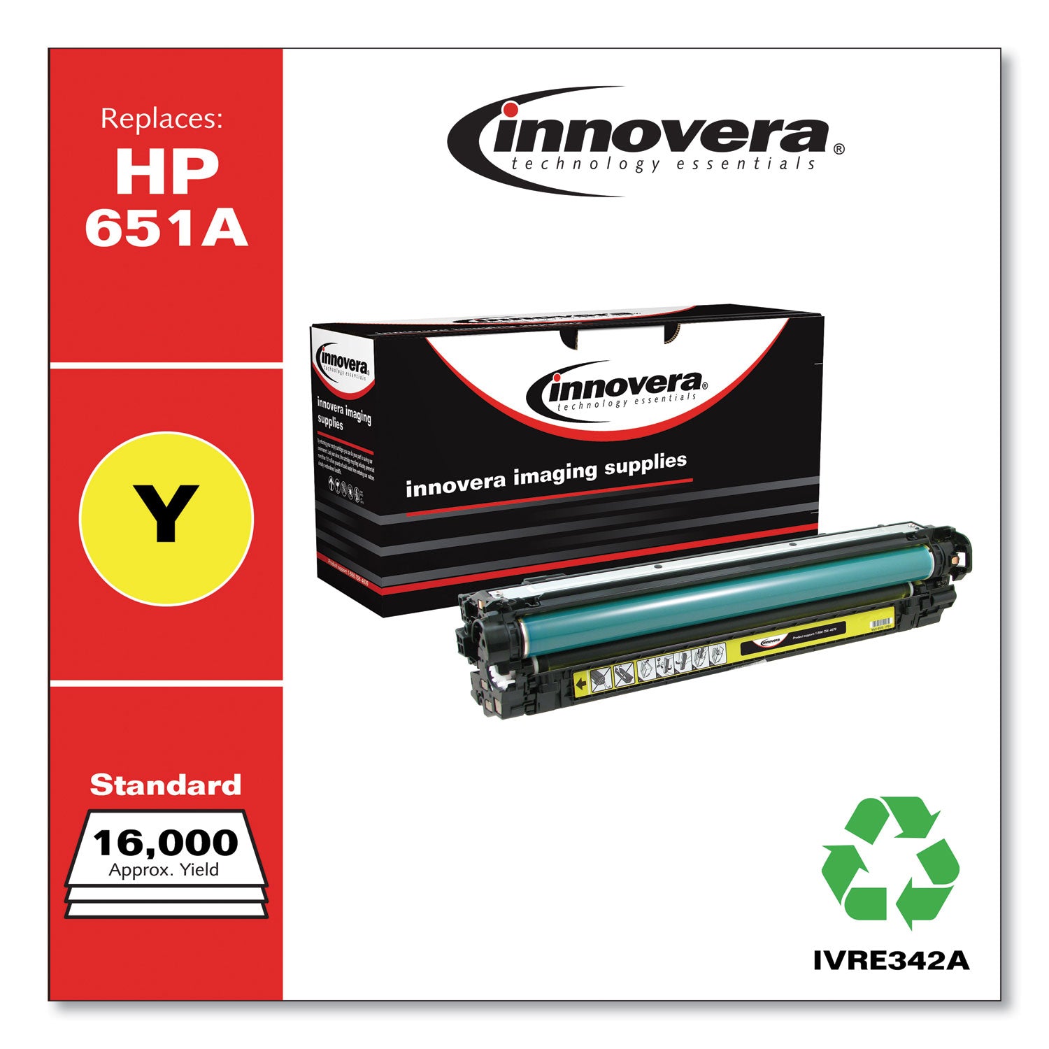 Innovera® Remanufactured Yellow Toner, Replacement for 651A (CE342A), 13,500 Page-Yield