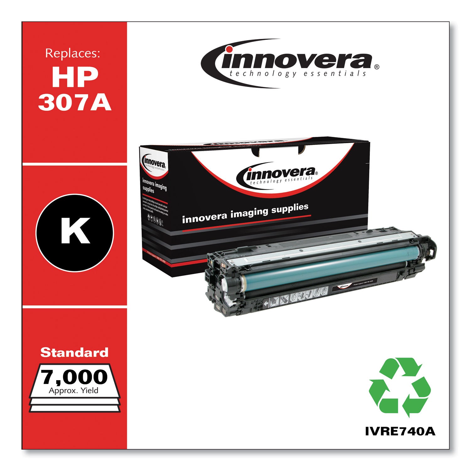 Innovera® Remanufactured Black Toner, Replacement for 307A (CE740A), 7,000 Page-Yield