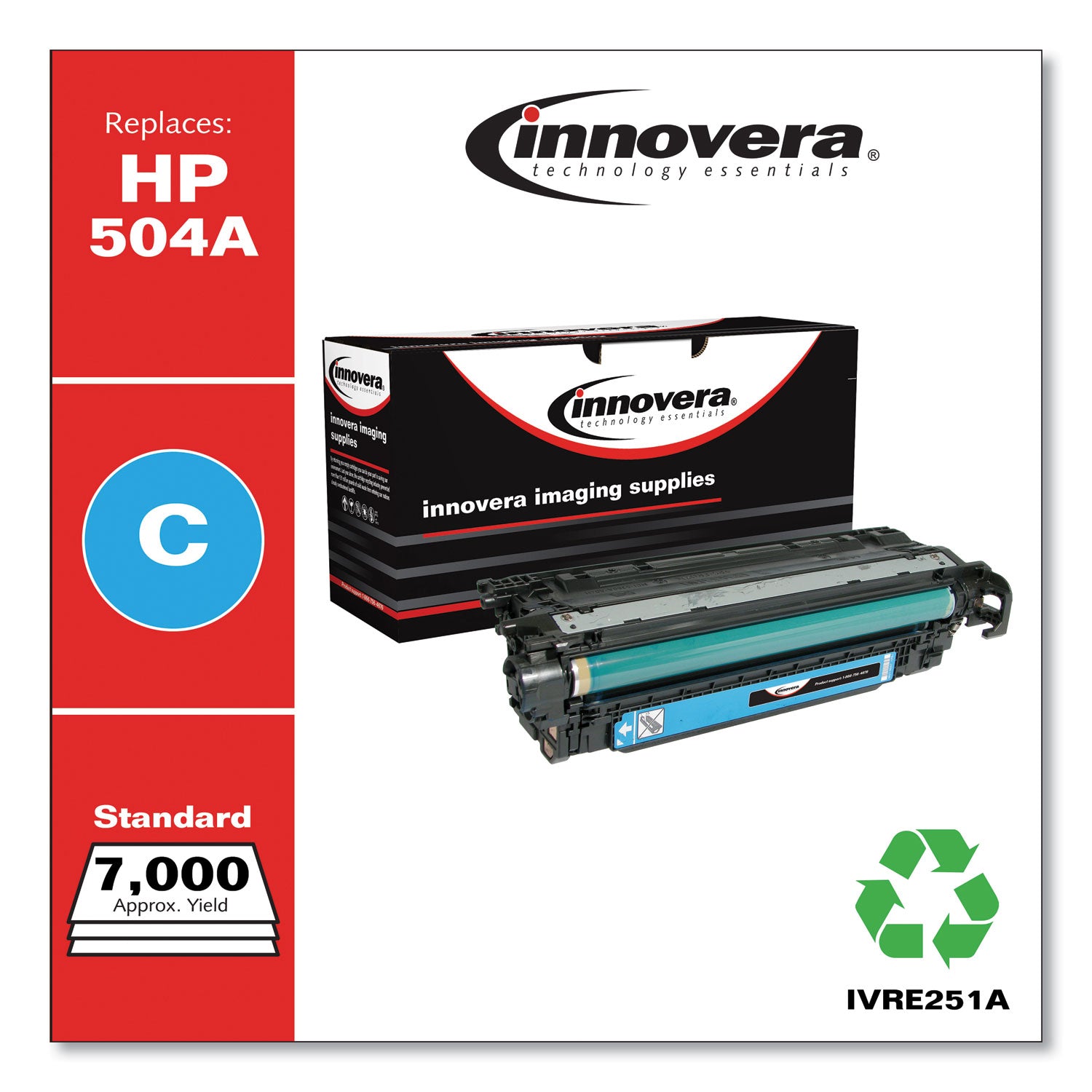 Innovera® Remanufactured Cyan Toner, Replacement for 504A (CE251A), 7,000 Page-Yield