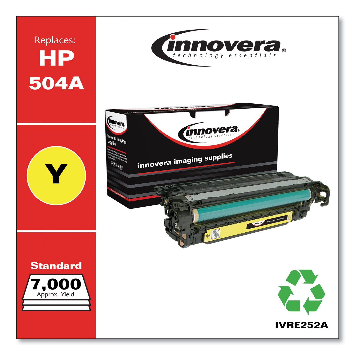 Innovera® Remanufactured Yellow Toner, Replacement for 504A (CE252A), 7,000 Page-Yield