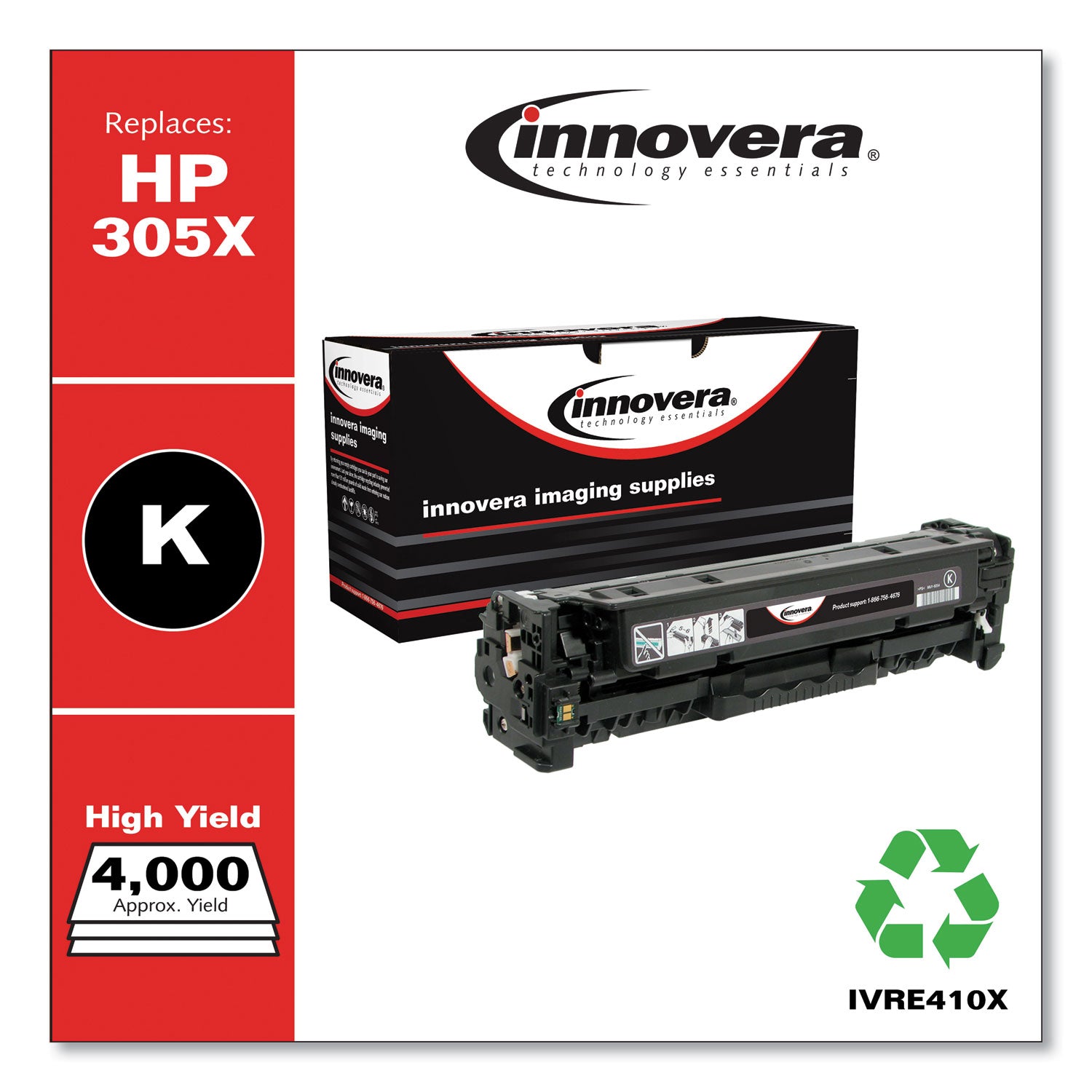 Innovera® Remanufactured Black High-Yield Toner, Replacement for 305X (CE410X), 4,000 Page-Yield