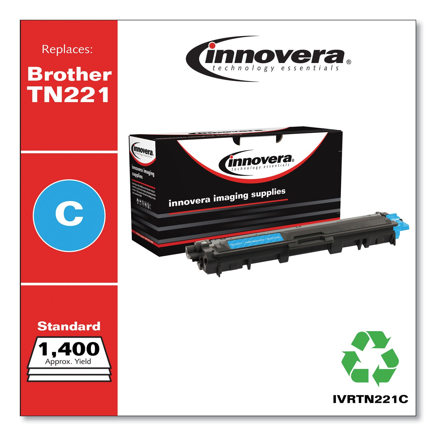 Innovera® Remanufactured Cyan Toner, Replacement for TN221C, 1,400 Page-Yield