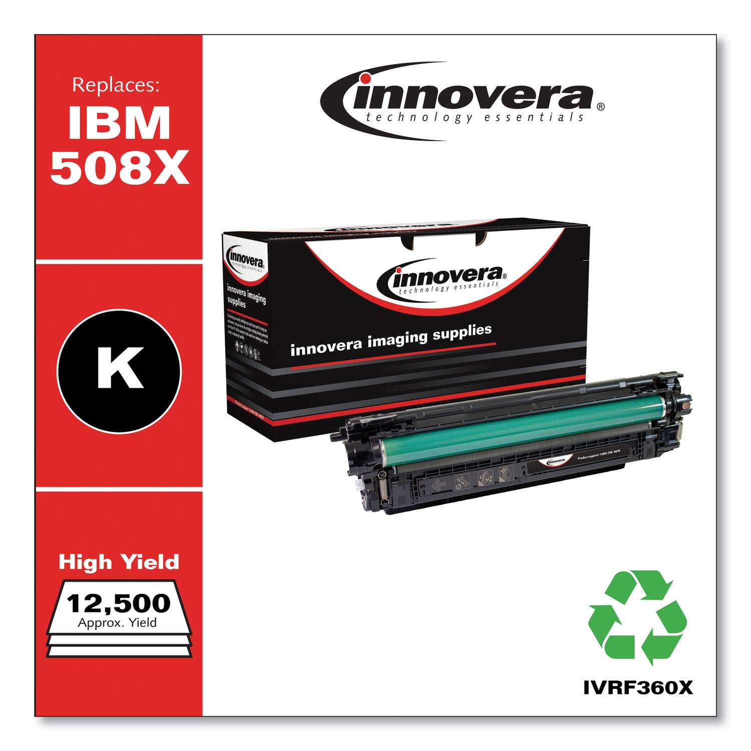 Innovera® Remanufactured Black High-Yield Toner, Replacement for 508X (CF360X), 12,500 Page-Yield