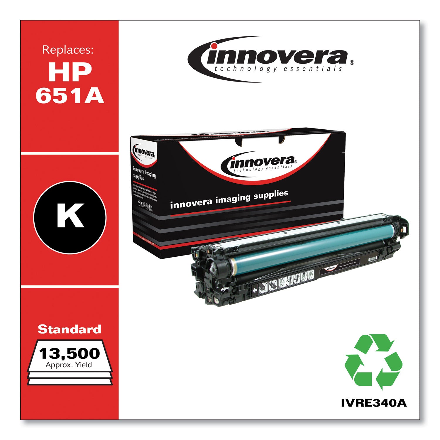 Innovera® Remanufactured Black Toner, Replacement for 651A (CE340A), 16,000 Page-Yield