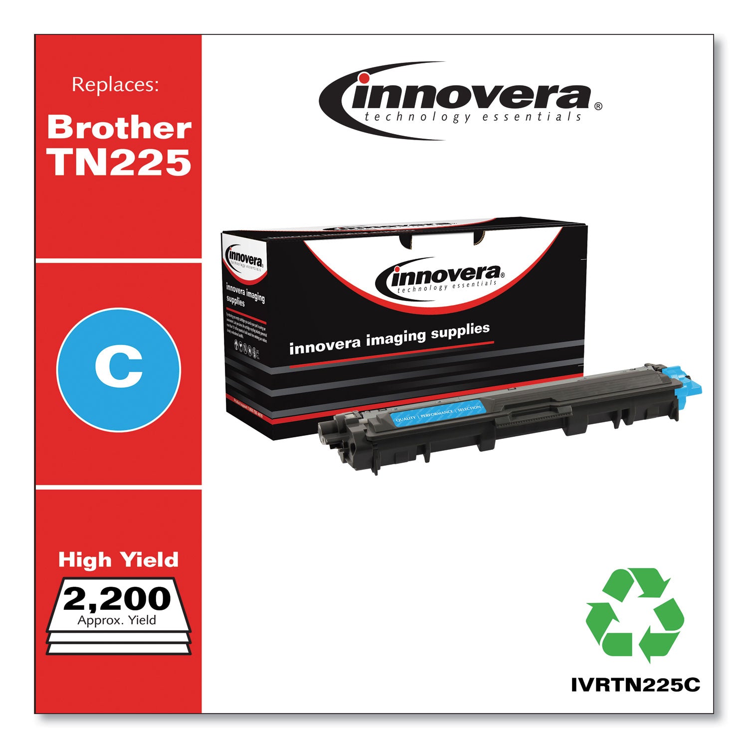 Innovera® Remanufactured Cyan High-Yield Toner, Replacement for TN225C, 2,200 Page-Yield