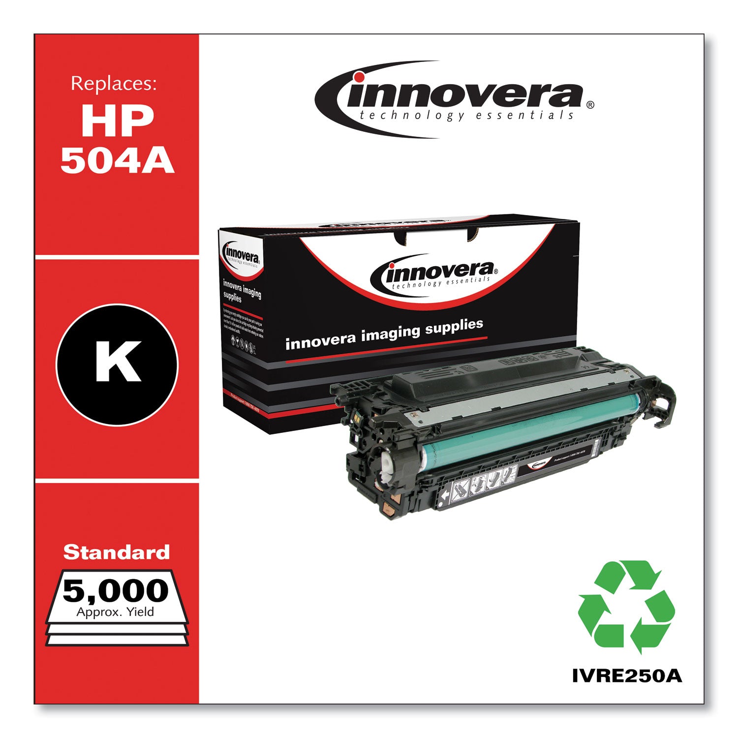 Innovera® Remanufactured Black Toner, Replacement for 504A (CE250A), 5,000 Page-Yield