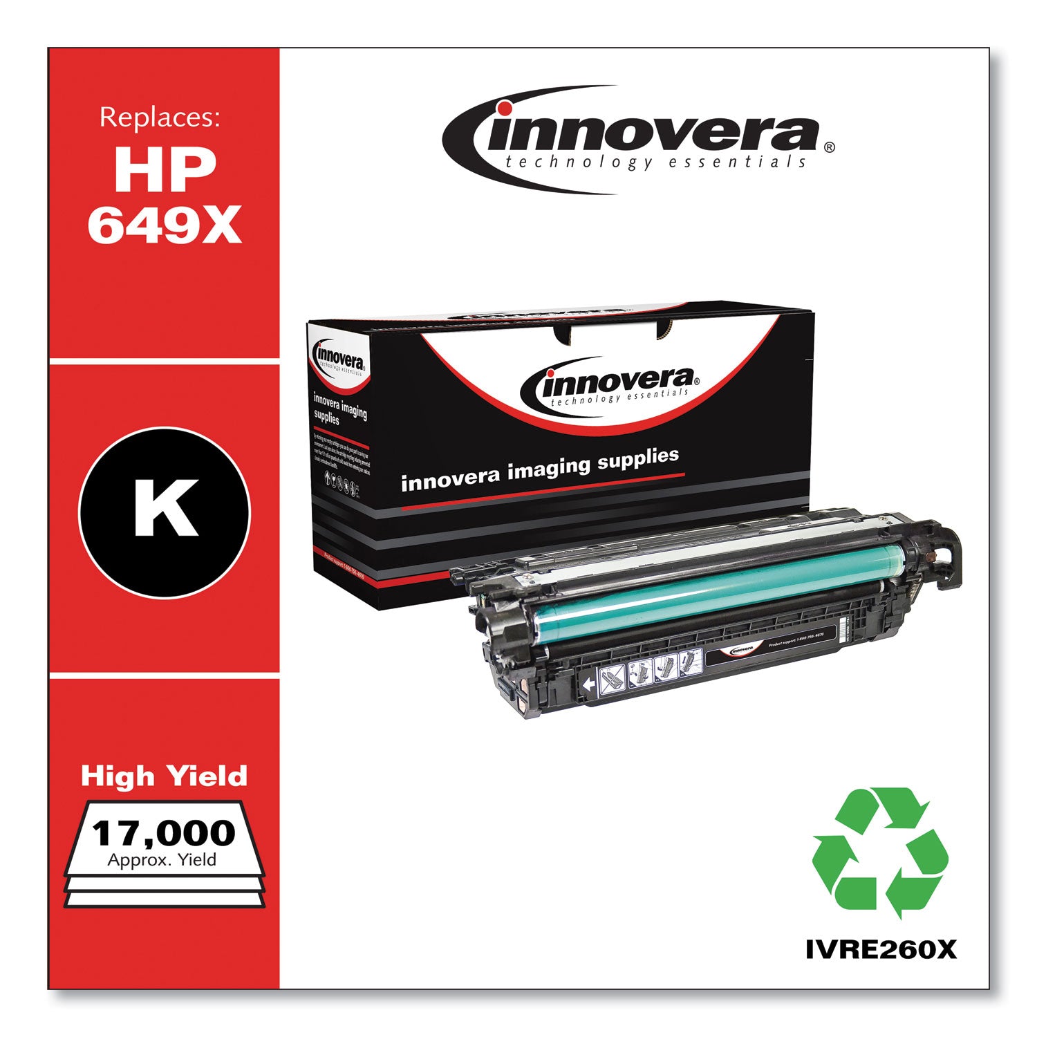 Innovera® Remanufactured Black High-Yield Toner, Replacement for 649X (CE260X), 17,000 Page-Yield