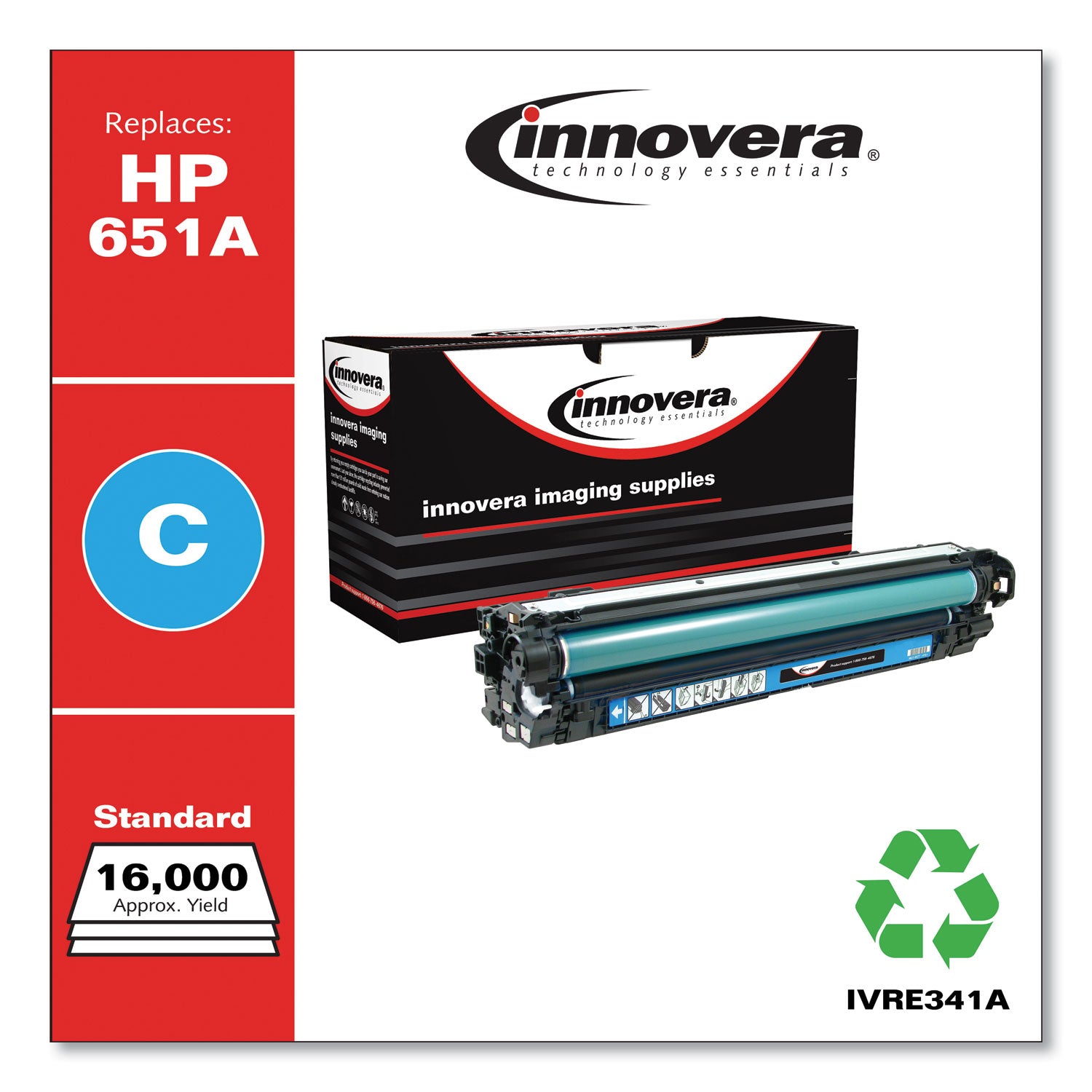 Innovera® Remanufactured Cyan Toner, Replacement for 651A (CE341A), 13,500 Page-Yield