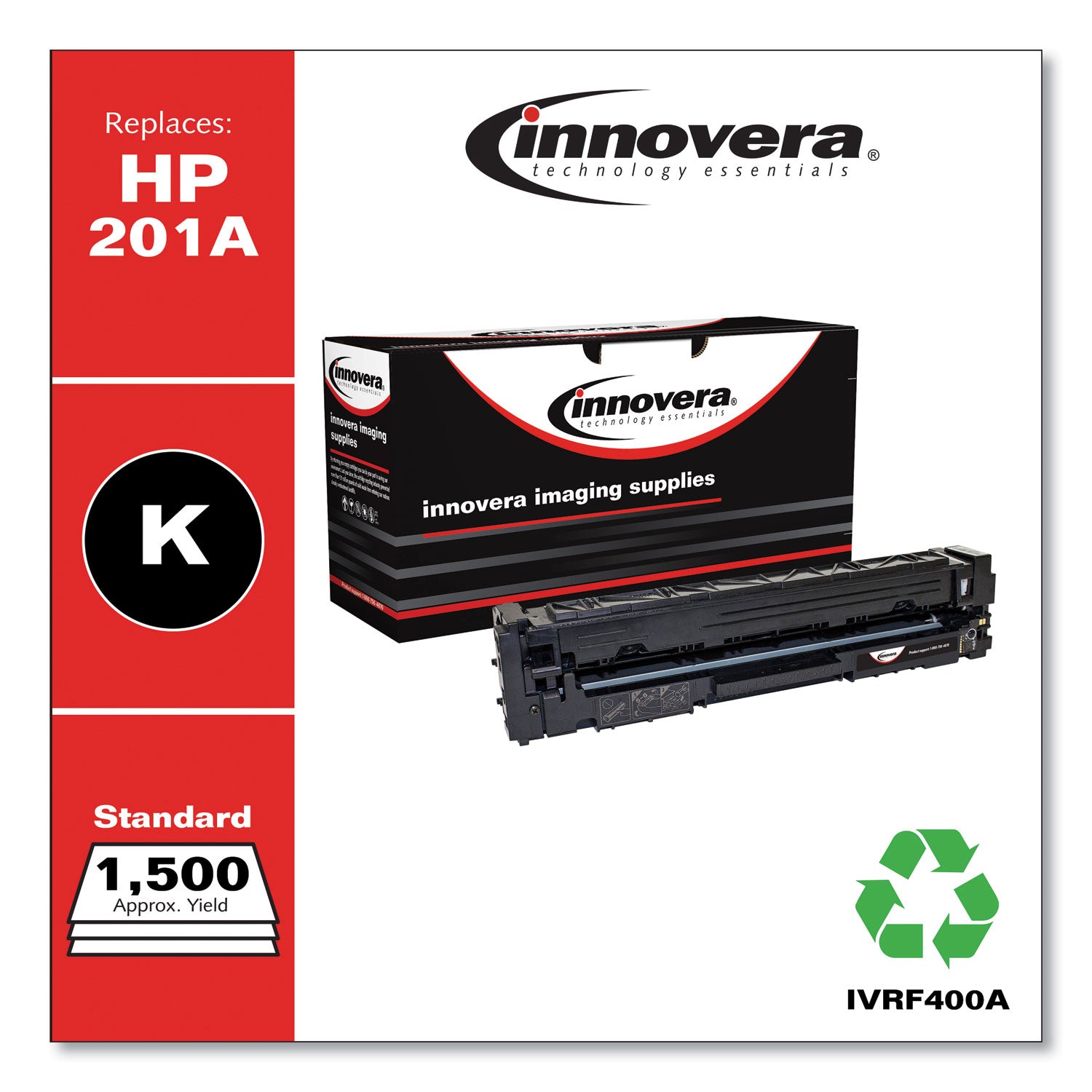 Innovera® Remanufactured Black Toner, Replacement for 201A (CF400A), 1,500 Page-Yield