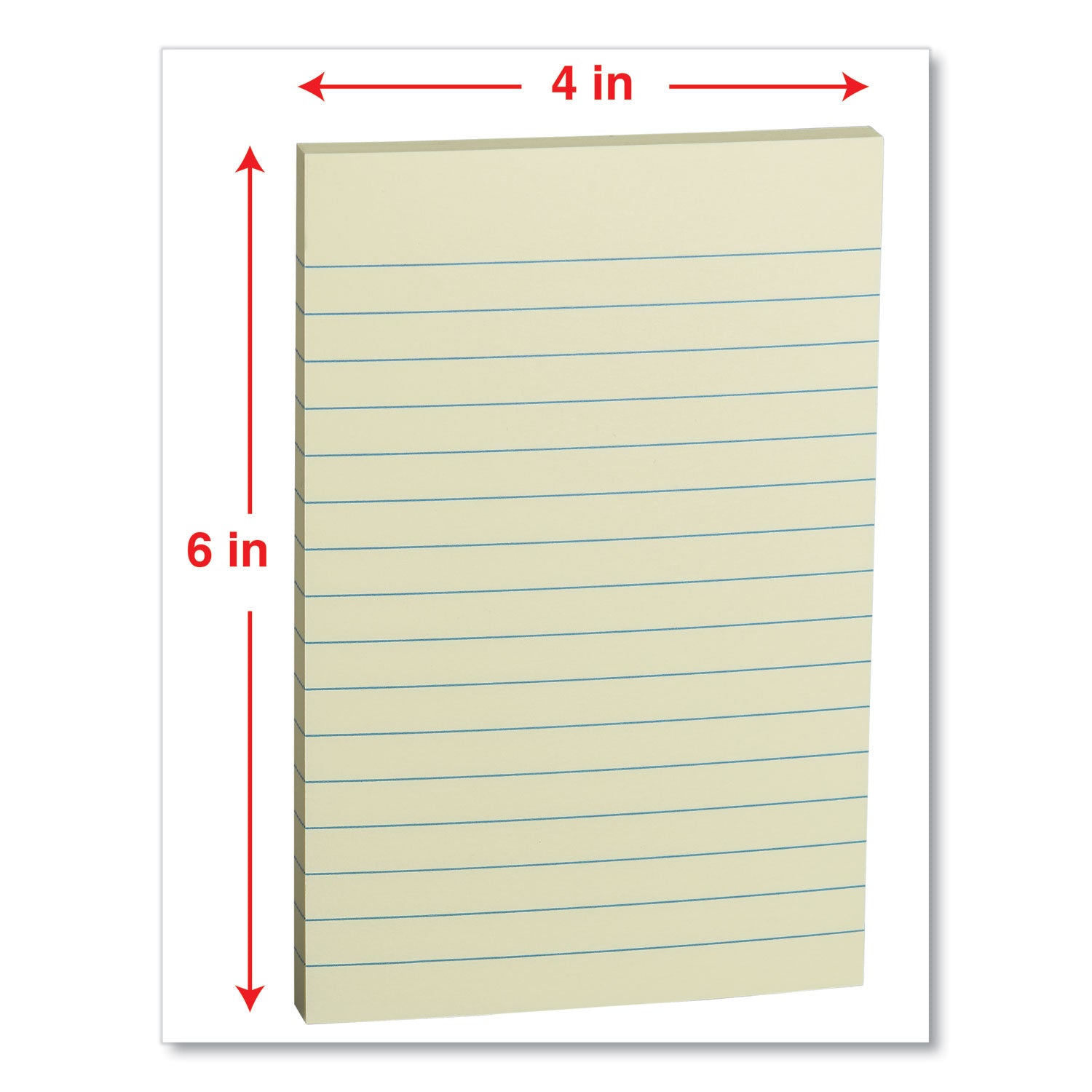 Universal® Self-Stick Note Pads, Note Ruled, 4" x 6", Yellow, 100 Sheets/Pad, 12 Pads/Pack