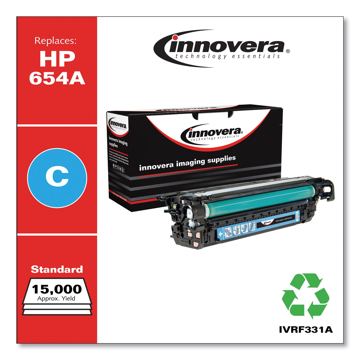 Innovera® Remanufactured Cyan Toner, Replacement for 654A (CF331A), 15,000 Page-Yield