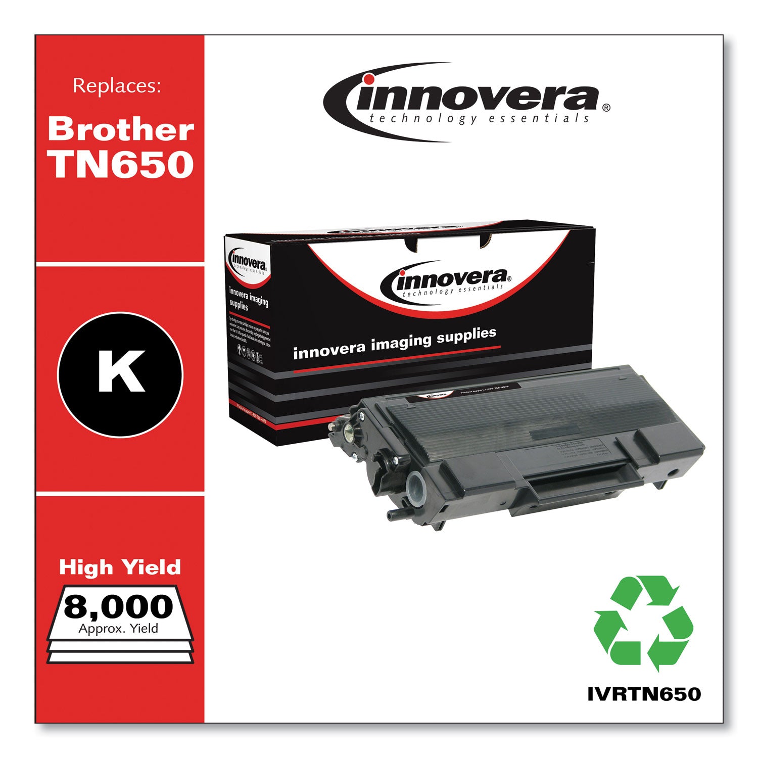 Innovera® Remanufactured Black High-Yield Toner, Replacement for TN650, 8,000 Page-Yield