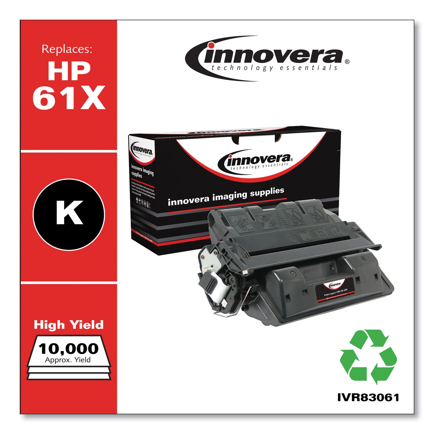 Innovera® Remanufactured Black High-Yield Toner, Replacement for 61X (C8061X), 10,000 Page-Yield