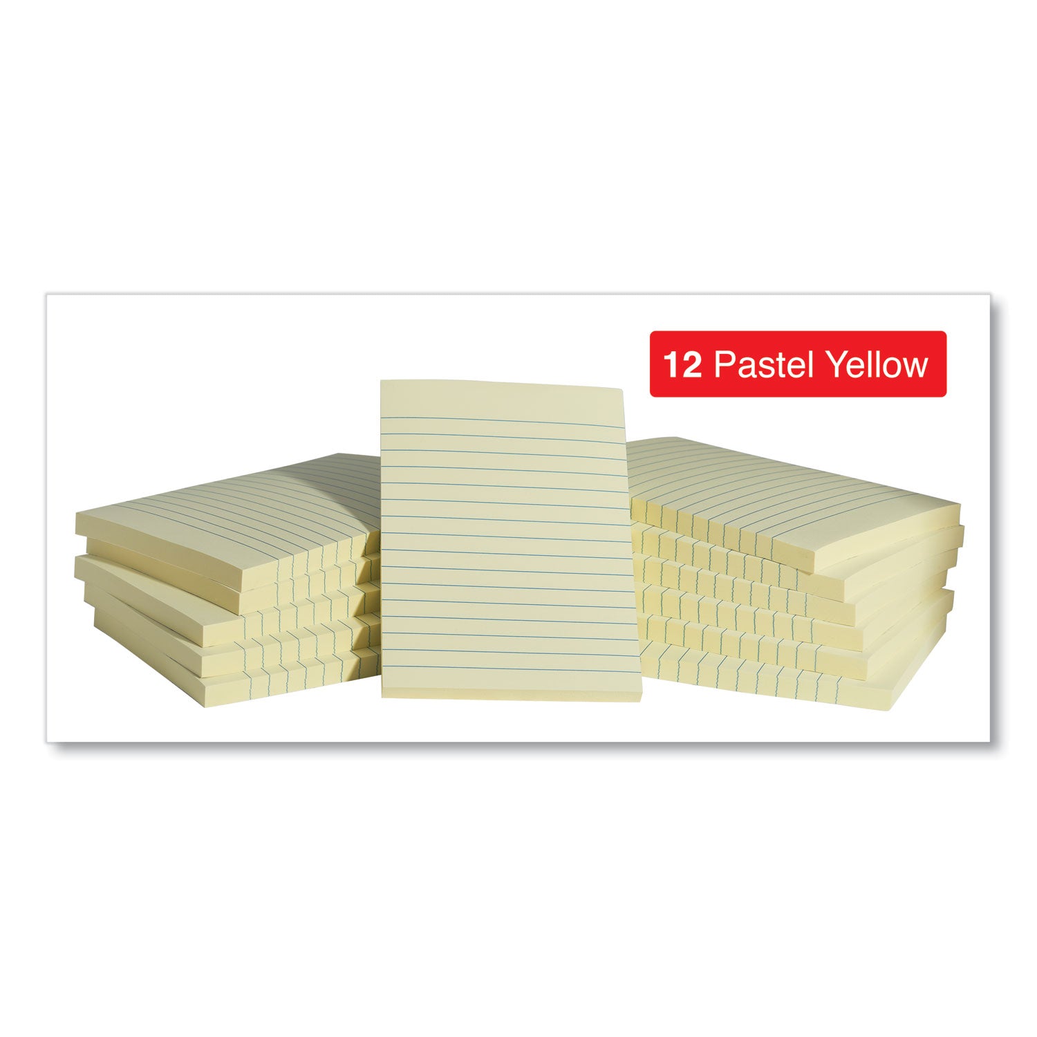 Universal® Self-Stick Note Pads, Note Ruled, 4" x 6", Yellow, 100 Sheets/Pad, 12 Pads/Pack