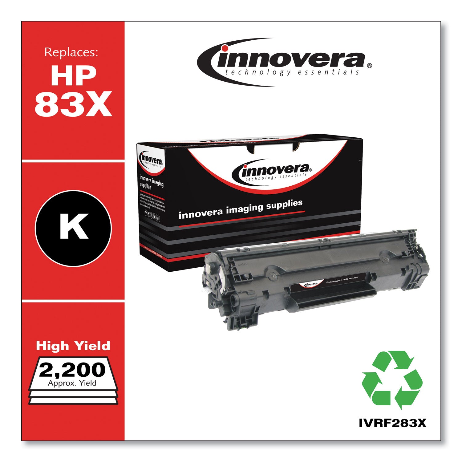 Innovera® Remanufactured Black High-Yield Toner, Replacement for 83X (CF283X), 2,000 Page-Yield