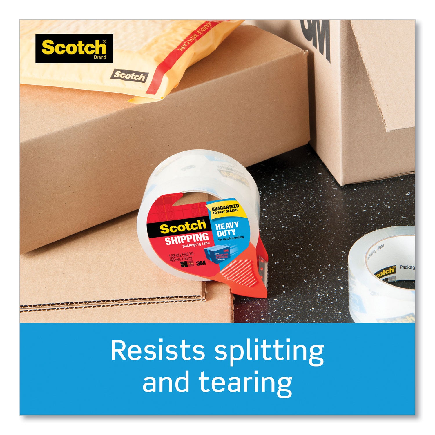 Scotch® 3850 Heavy-Duty Packaging Tape with Dispenser, 3" Core, 1.88" x 54.6 yds, Clear, 1/Roll