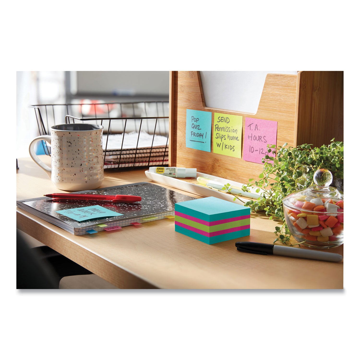 Post-it® Notes Super Sticky Self-Stick Notes Cube, 3" x 3", Bright Color Collection Colors, 360 Sheets/Pad, 3 Cubes/Pack