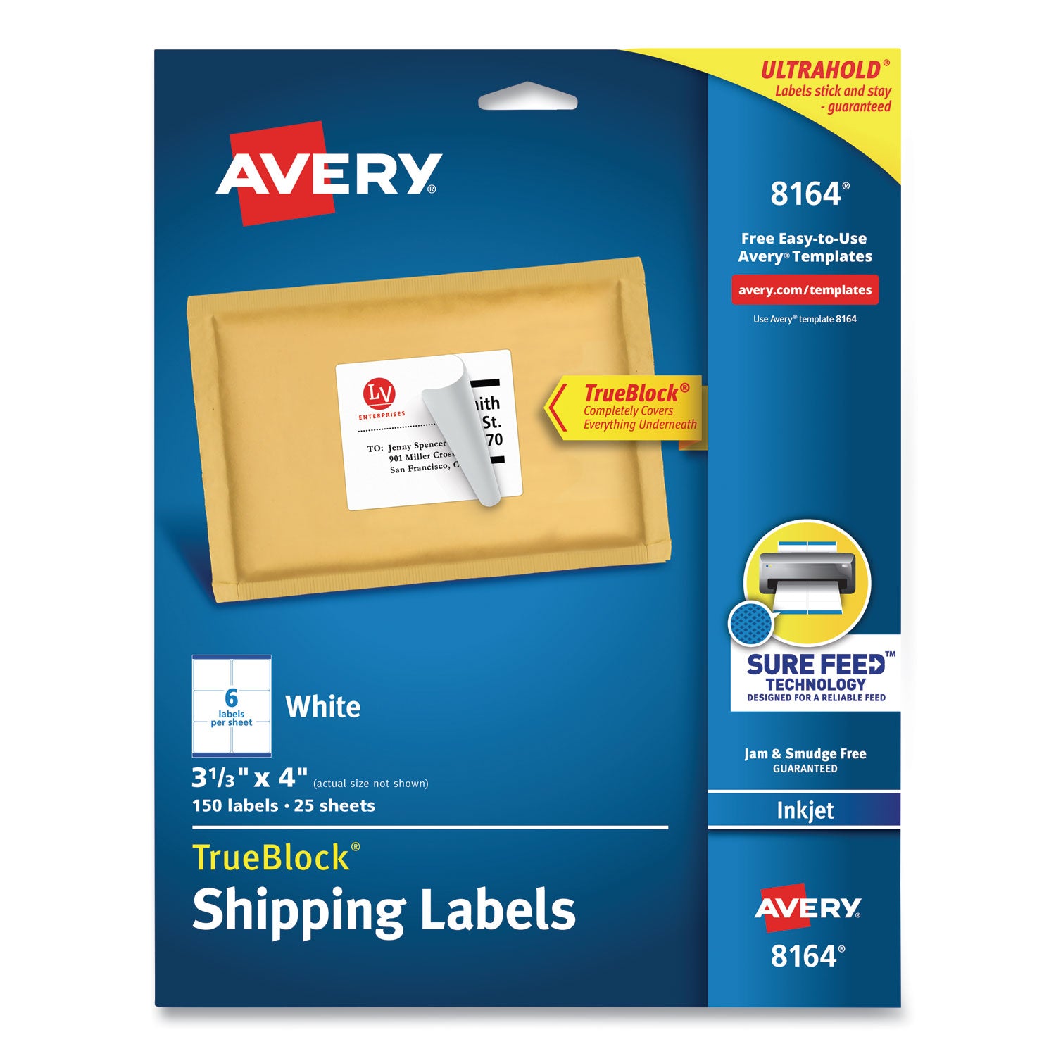 Shipping Labels w/ TrueBlock Technology, Inkjet Printers, 3.33 x 4, White, 6/Sheet, 25 Sheets/Pack