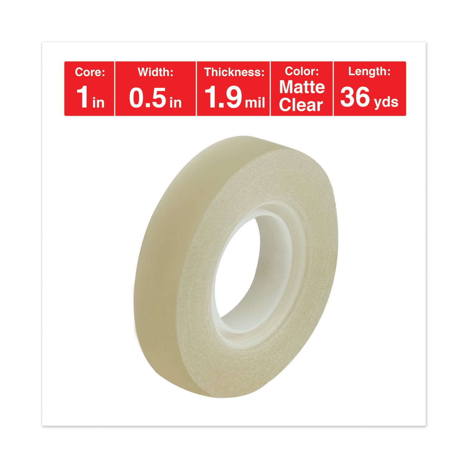 Universal® Invisible Tape, 1" Core, 0.5" x 36 yds, Clear, 12/Pack