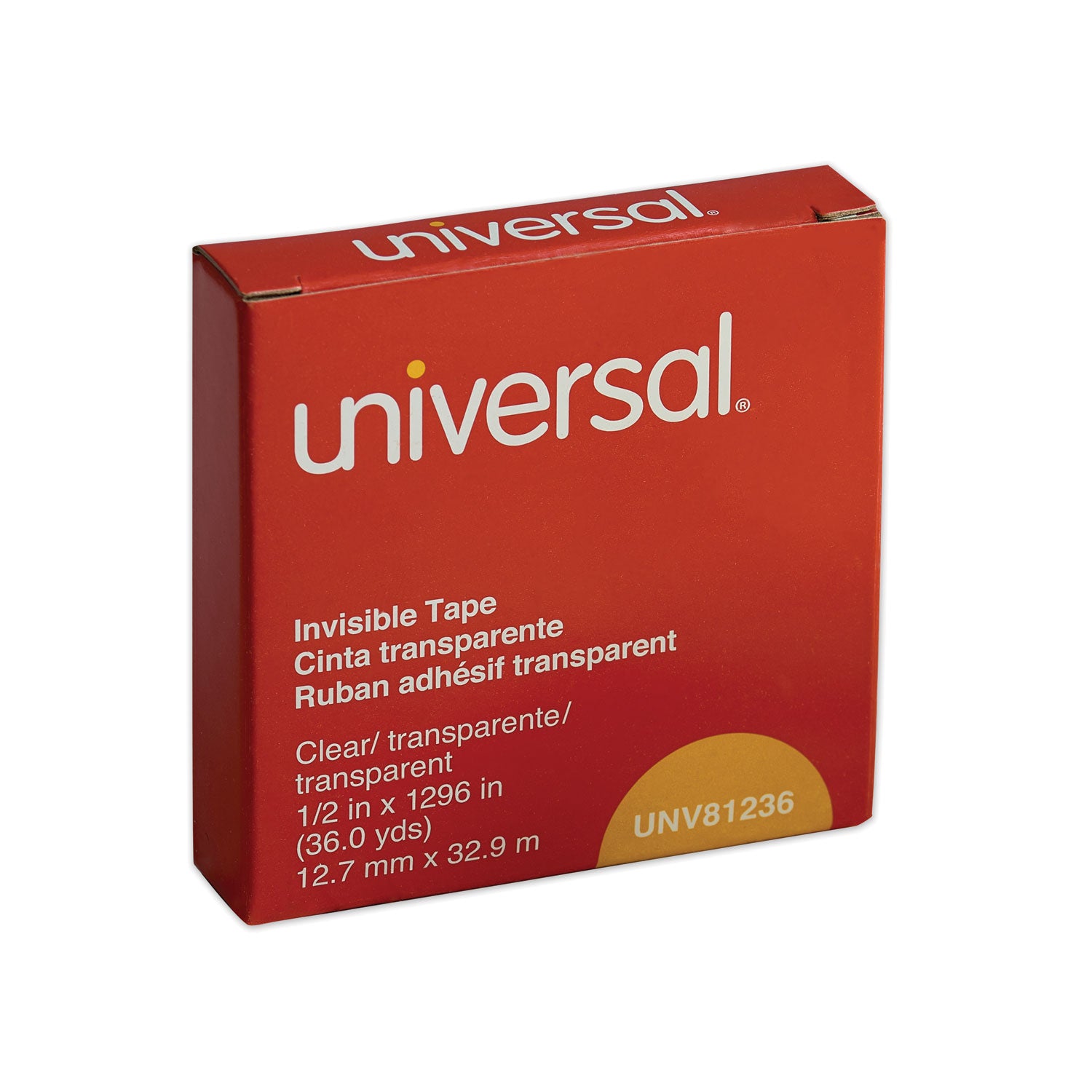 Universal® Invisible Tape, 1" Core, 0.5" x 36 yds, Clear