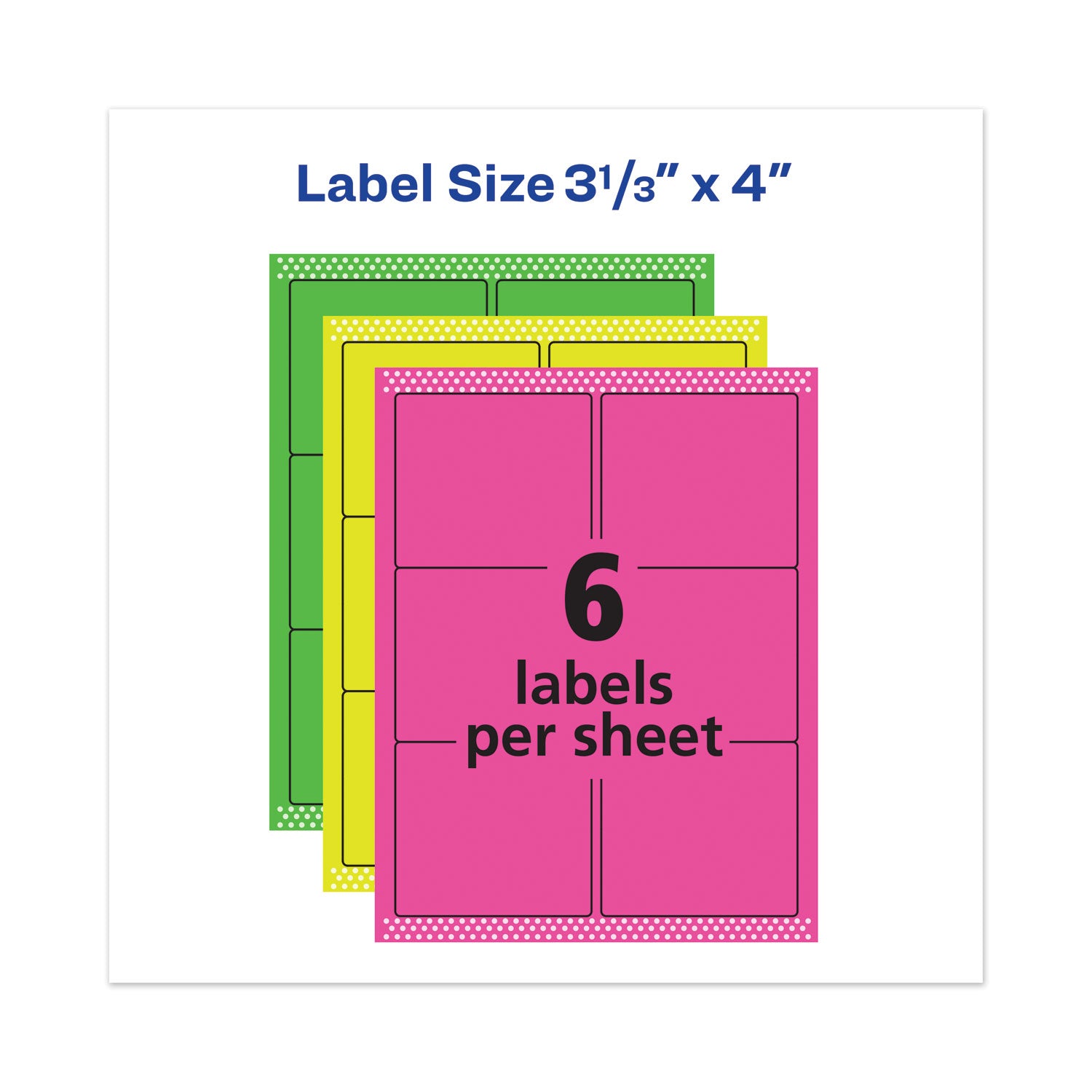 Avery® High-Vis Removable Laser/Inkjet ID Labels w/ Sure Feed, 3.33 x 4, Neon, 72/PK